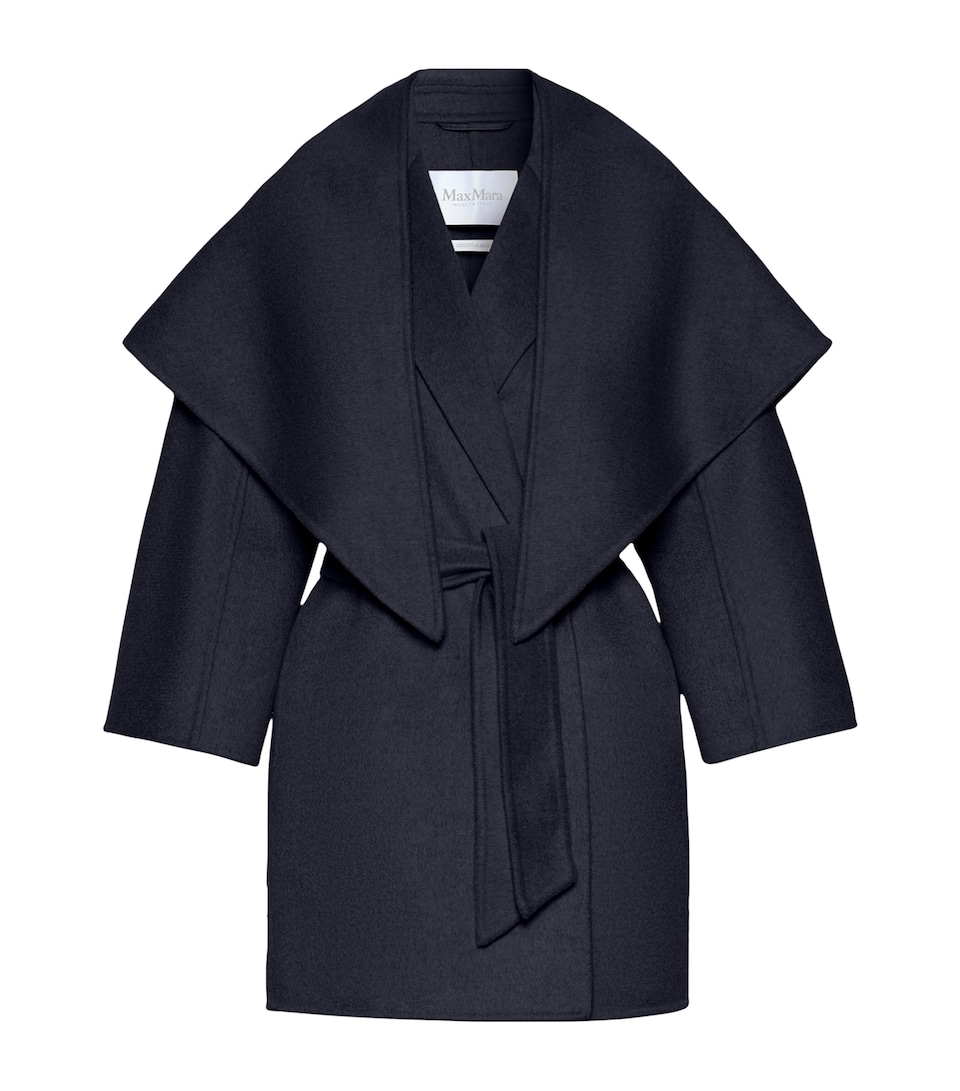 Max Mara Womens Cashmere Short Wrap Coat with Scarf Ultramarine