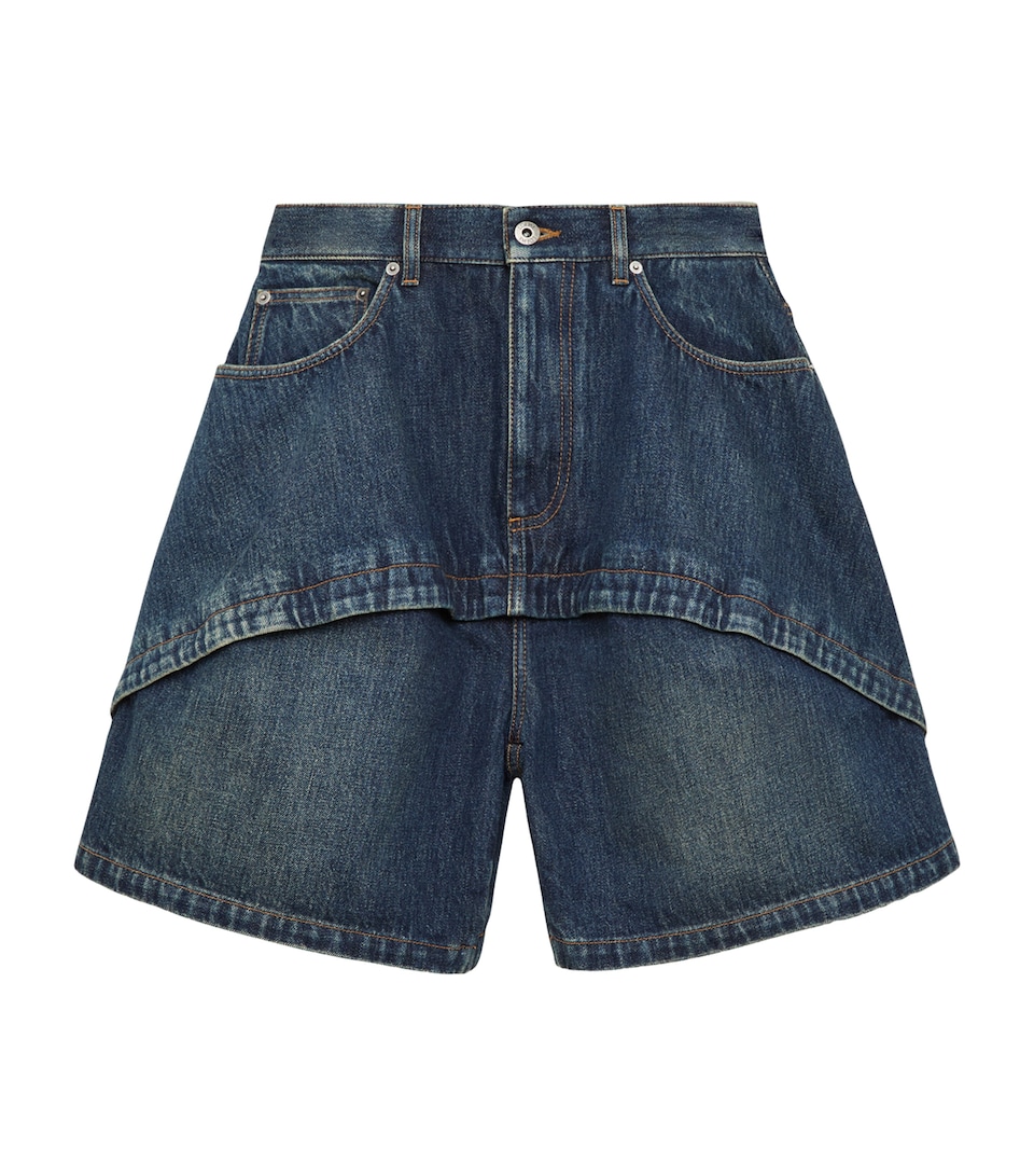 LOEWE Womens Panelled Denim Shorts Dark Blue