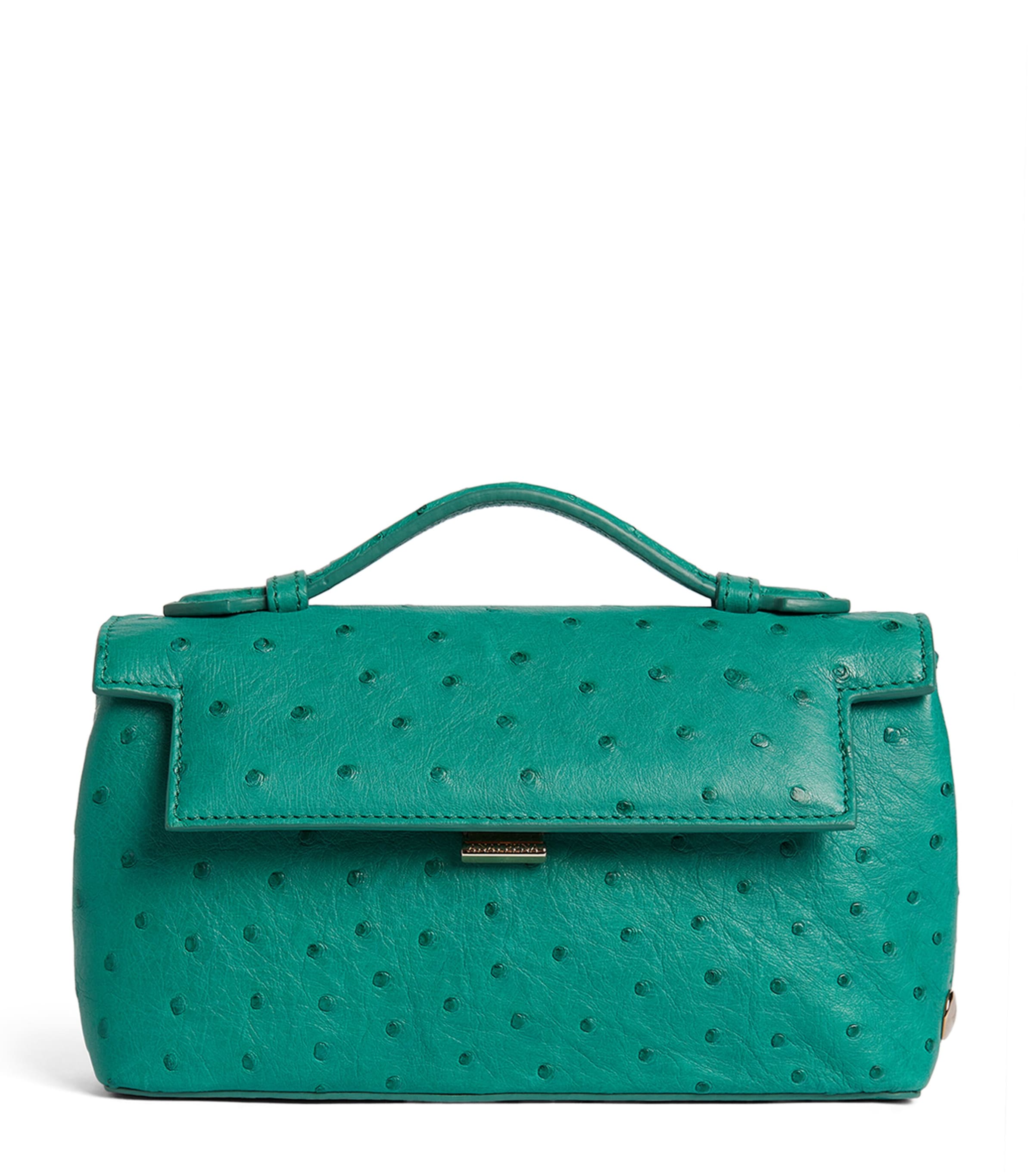 Analeena Ostrich Leather Ana Top-Handle Bag Blue Jade