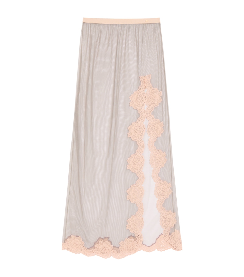 Valentino Womens Sheer Lace-Trim Maxi Skirt