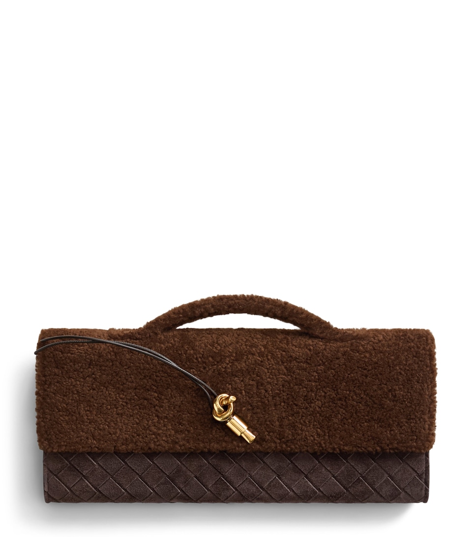 Bottega Veneta Suede-Shearling Andiamo Clutch Bag