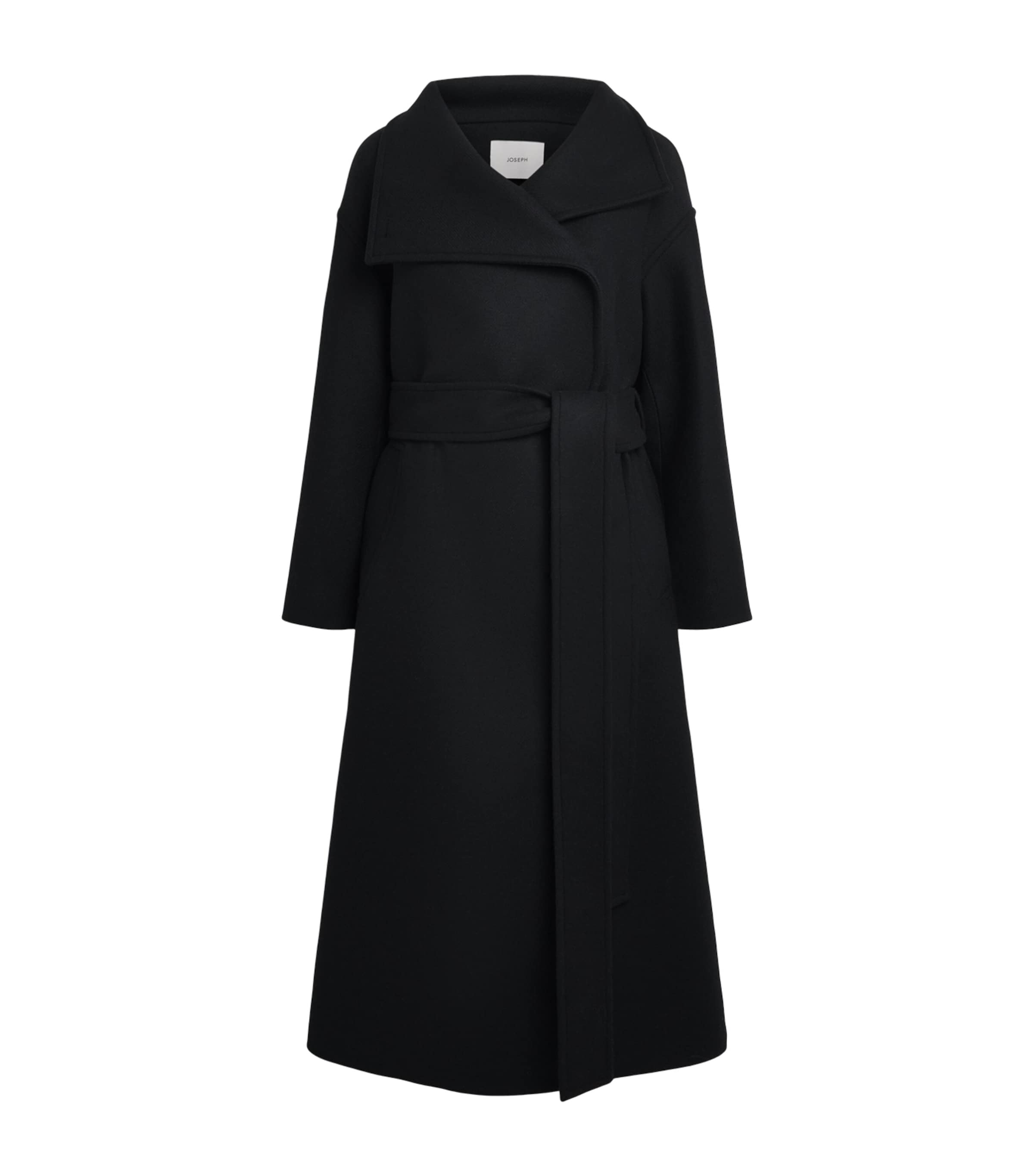 Joseph Womens Wool-Blend Belted Fiore Coat Black