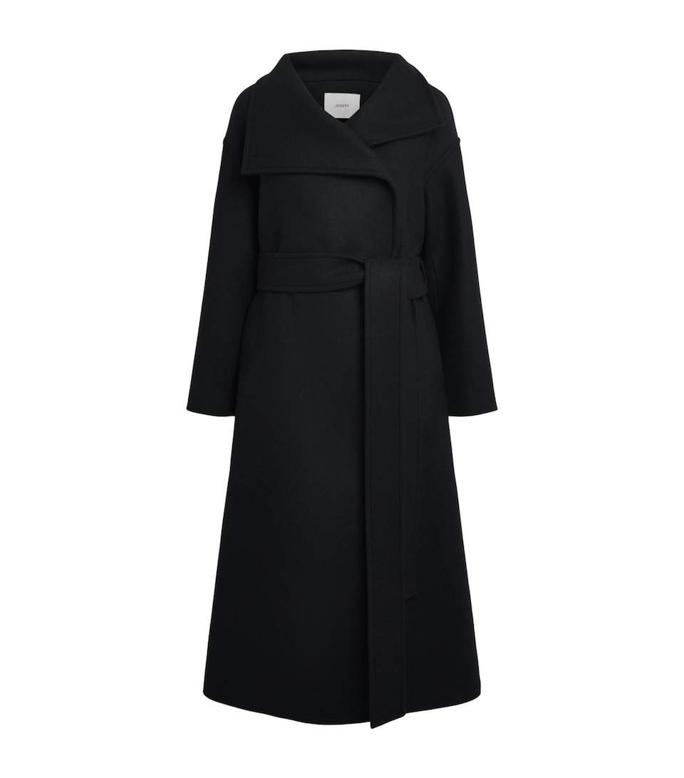 Joseph Womens Wool-Blend Belted Fiore Coat Black
