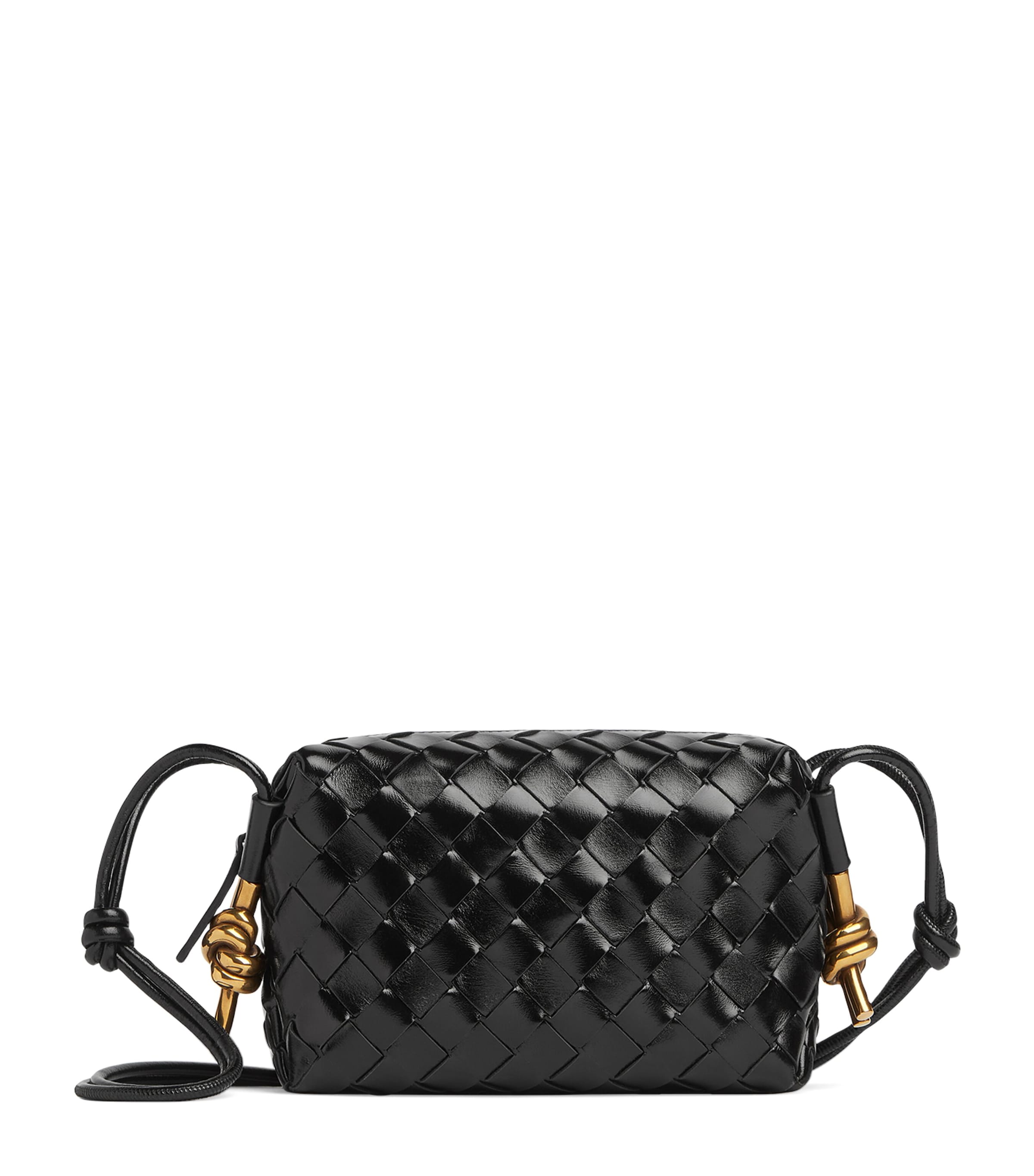 Bottega Veneta Mini Leather Loop Camera Bag Black M Brass