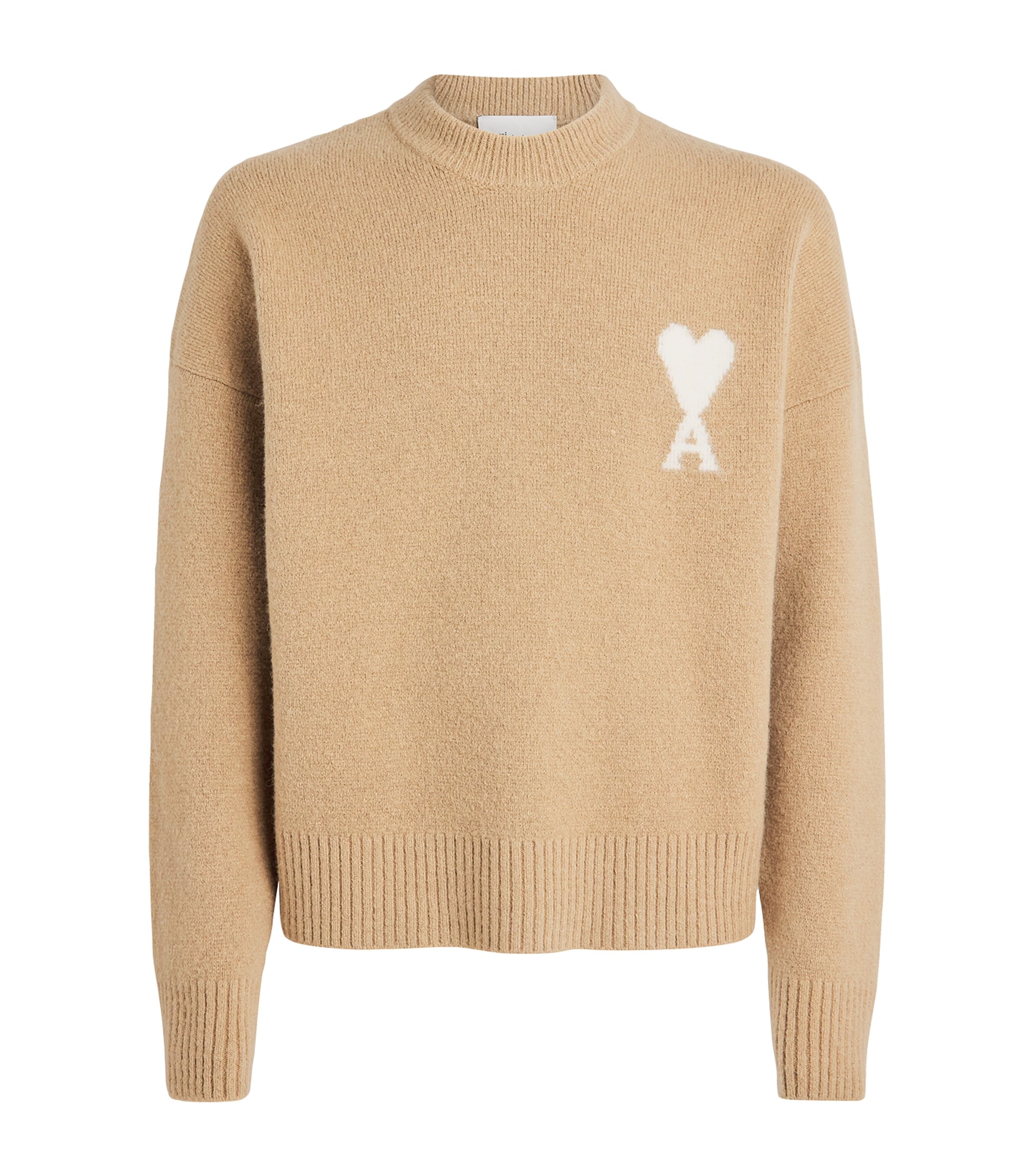AMI Paris Mens Alpaca-Blend Ami de Coeur Sweater Bge Mastic/ecru