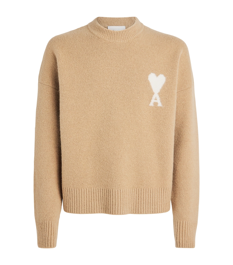 AMI Paris Mens Alpaca-Blend Ami de Coeur Sweater Bge Mastic/ecru