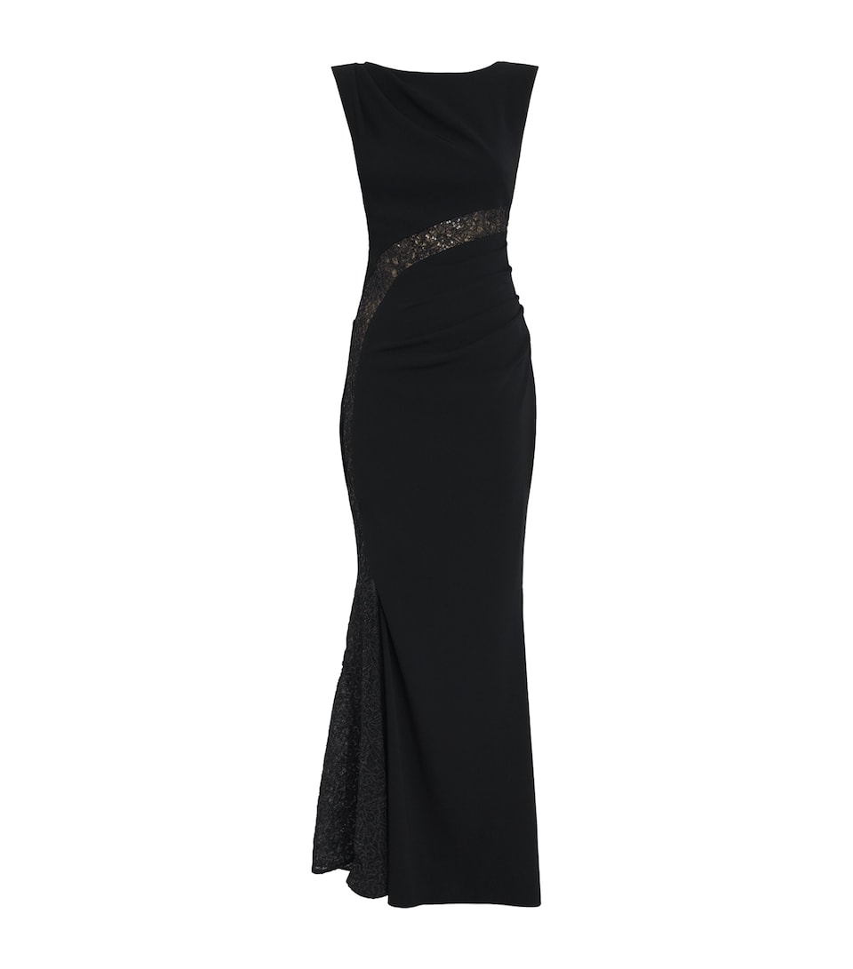 Talbot Runhof Womens Embellished Draped Gown Black