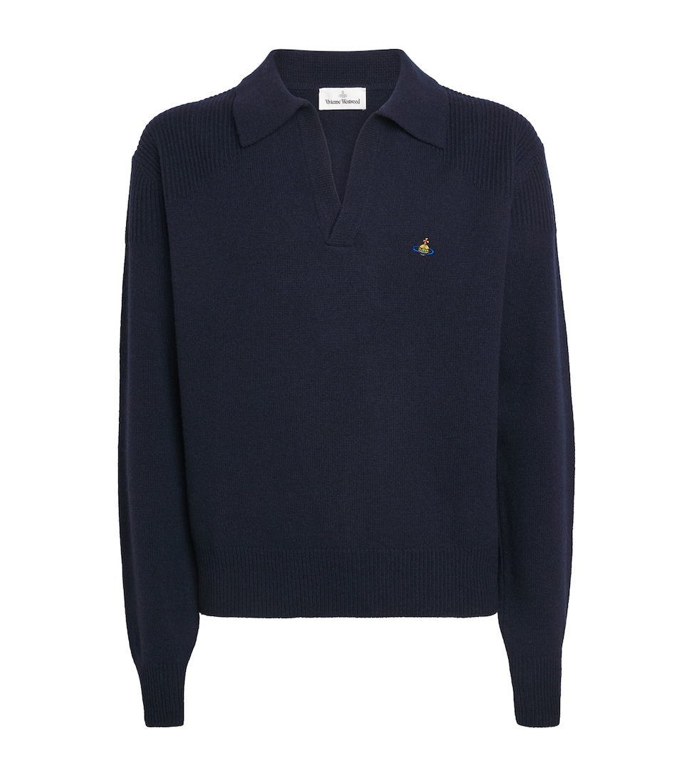 Merino Wool-Cashmere Orb Polo Sweater
