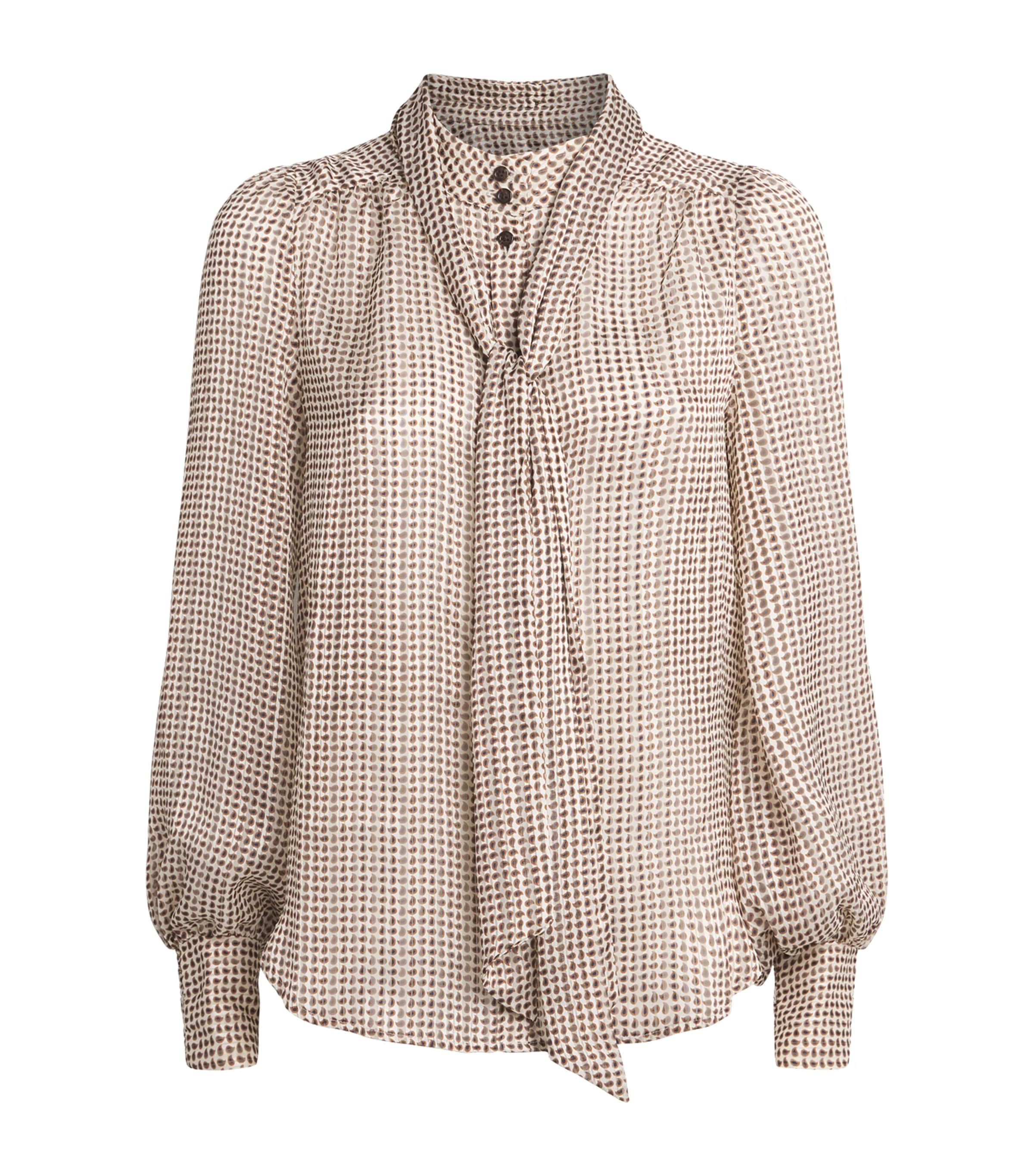 ME+EM Womens Printed Pussybow Tie Blouse Light Cream Multi