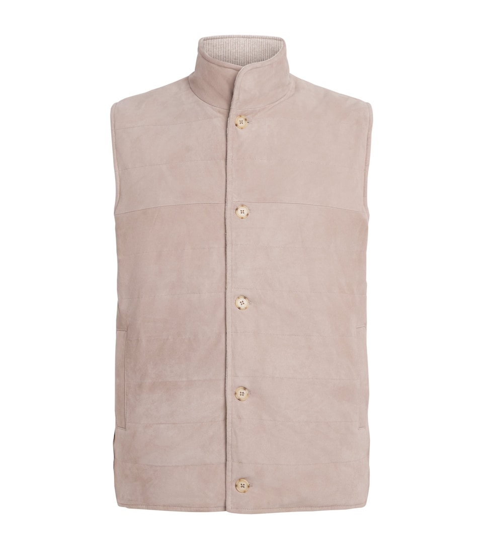 N.Peal Mens Reversible Organic Cashmere-Suede Gilet Toasted Sesame Suede
