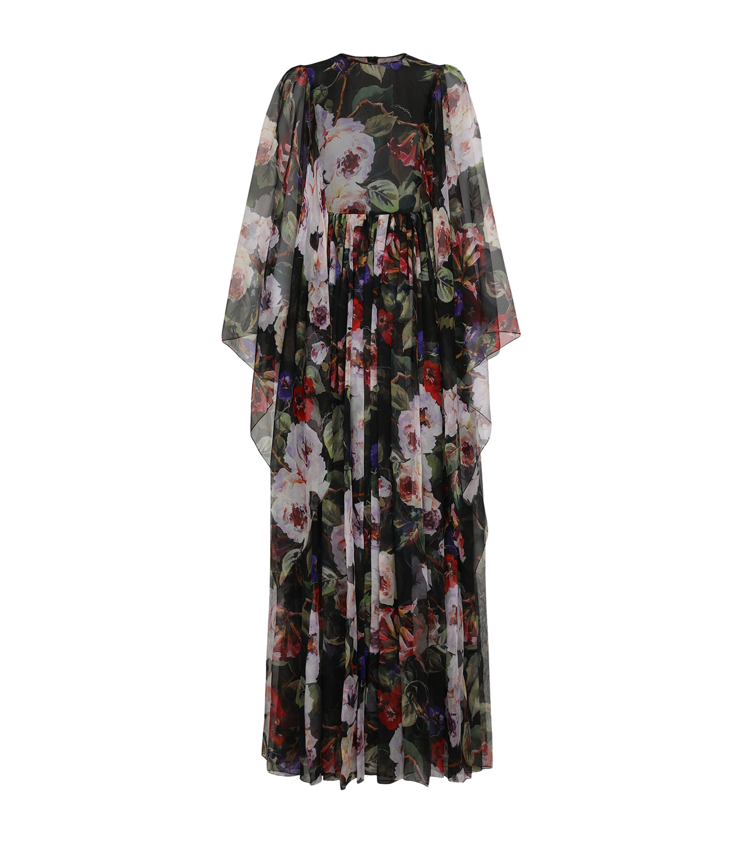 Dolce&Gabbana Womens Silk Floral Print Gown Roseto Fdo Ner