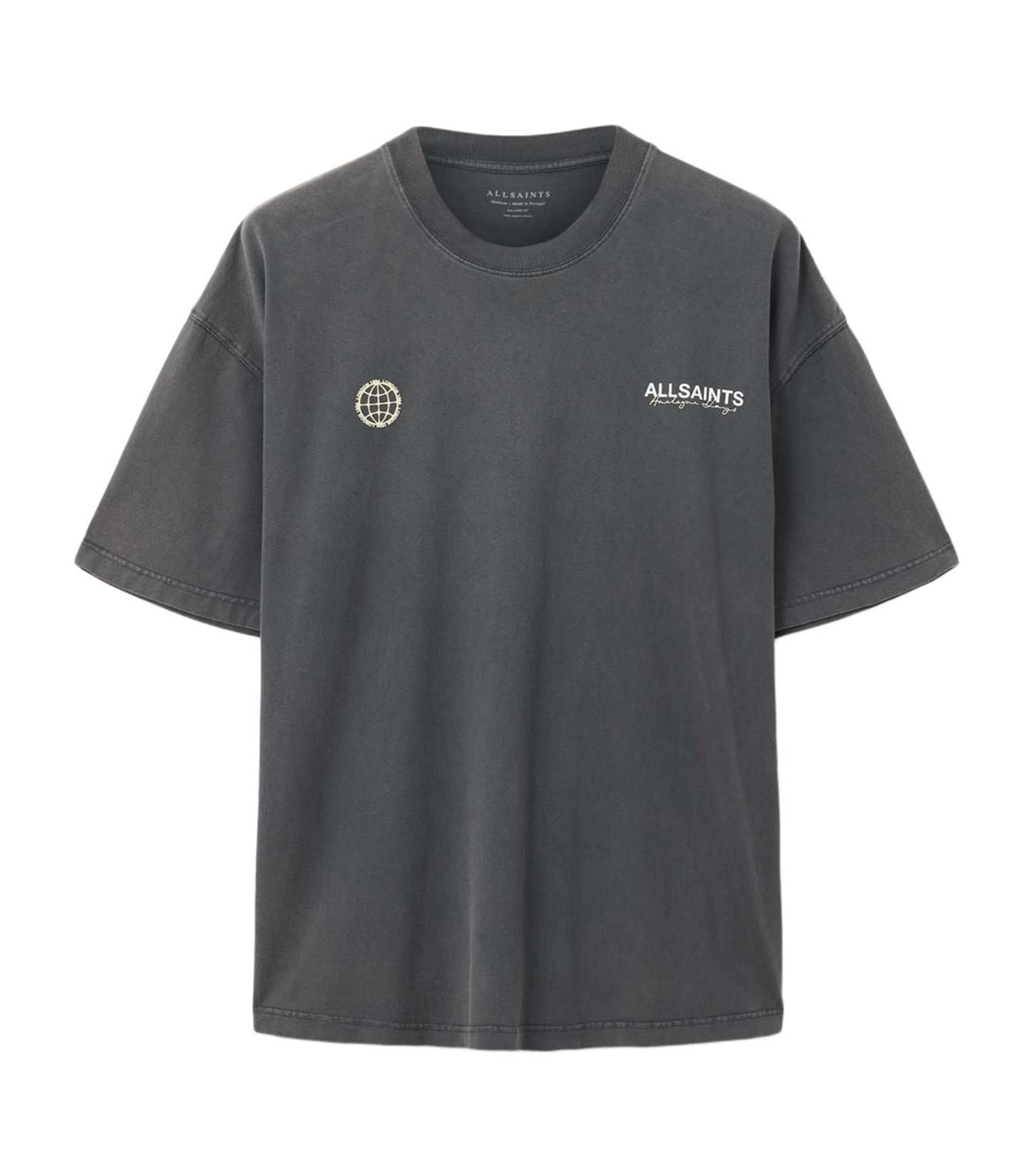 AllSaints Mens Organic Cotton Emblem Hoodie Washed Black