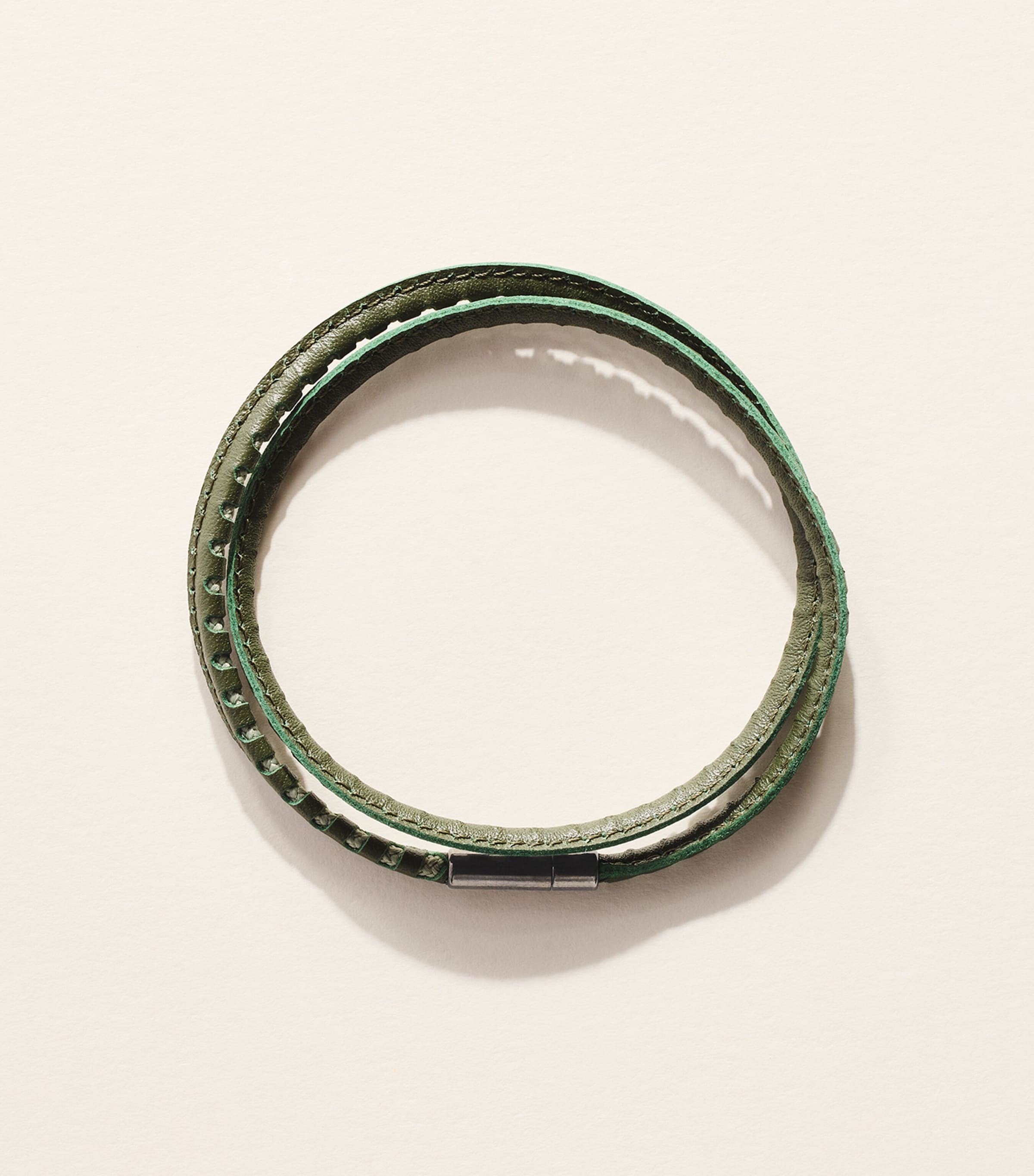 Tateossian Sterling Silver and Leather Double-Wrap Bracelet Green