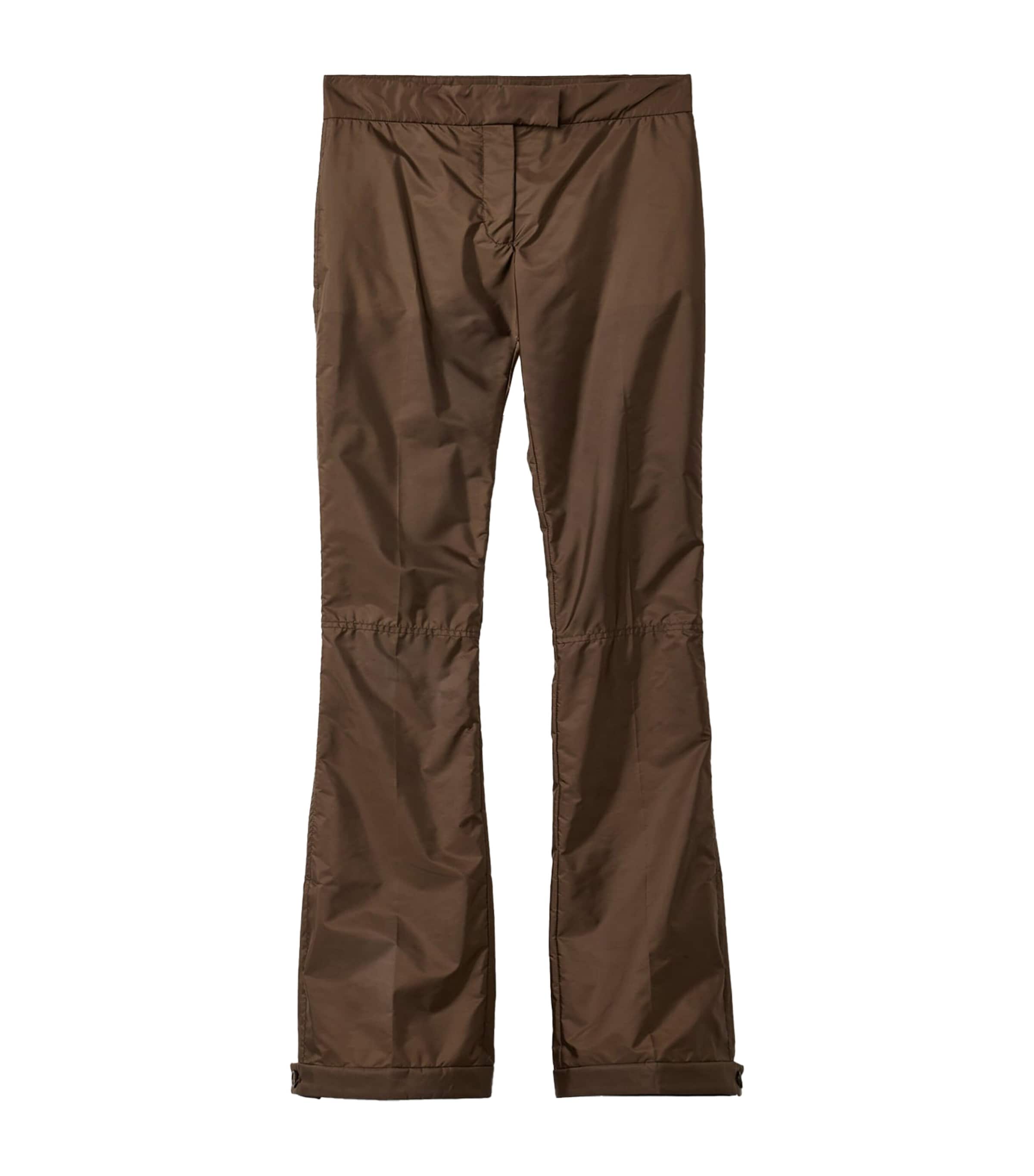 Miu Miu Womens Technical Fabric Flare Trousers Brown