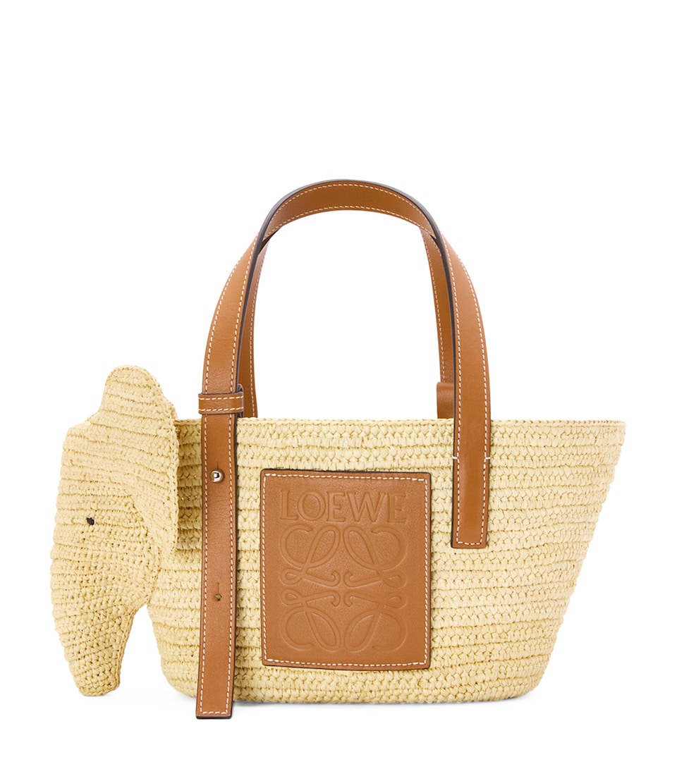 Small Woven Elephant Basket Tote Bag