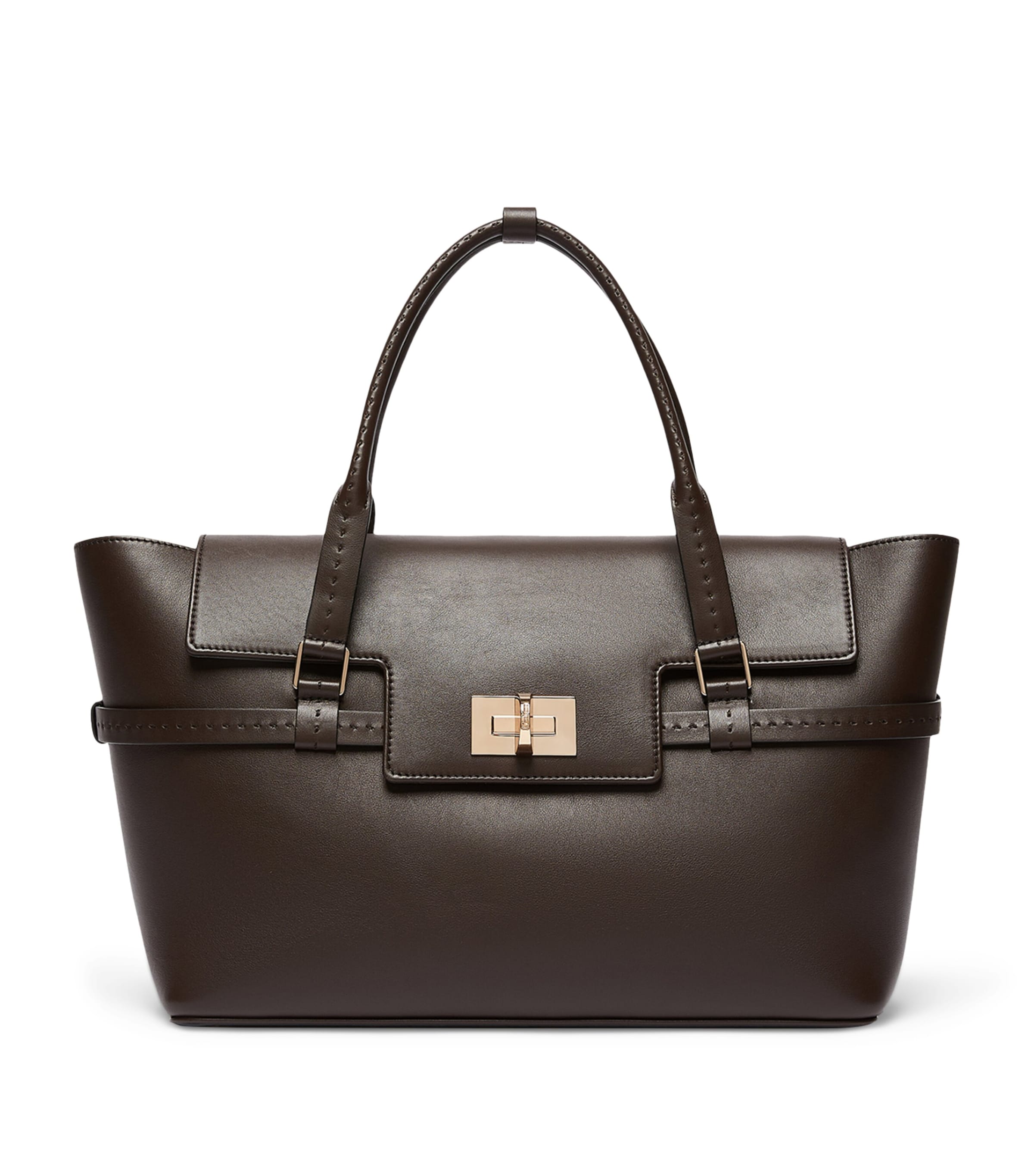 Max Mara Leather Margeux Top-Handle Bag Dark Brown