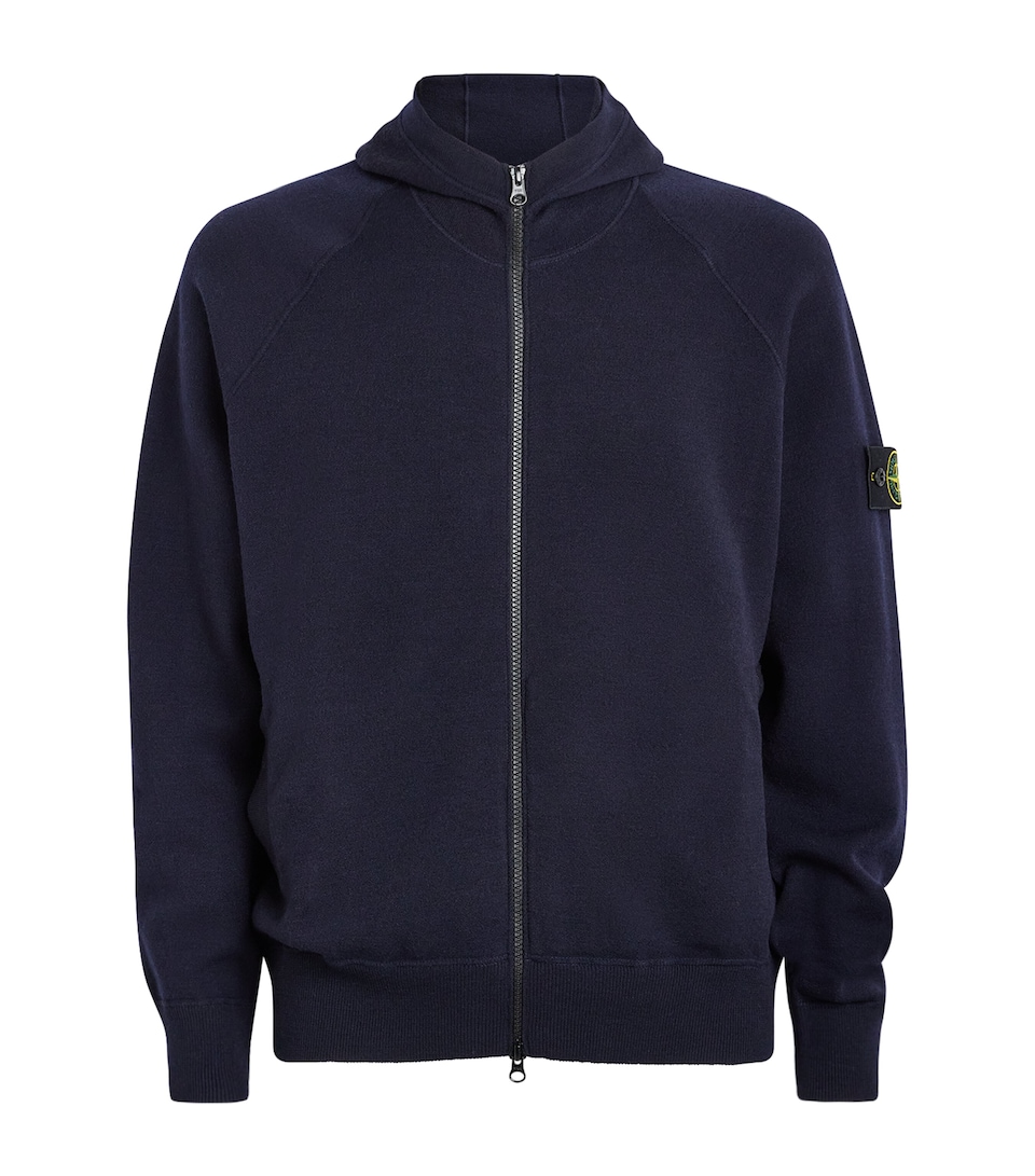 Stone Island Mens Virgin Wool-Blend Zip-Up Hoodie