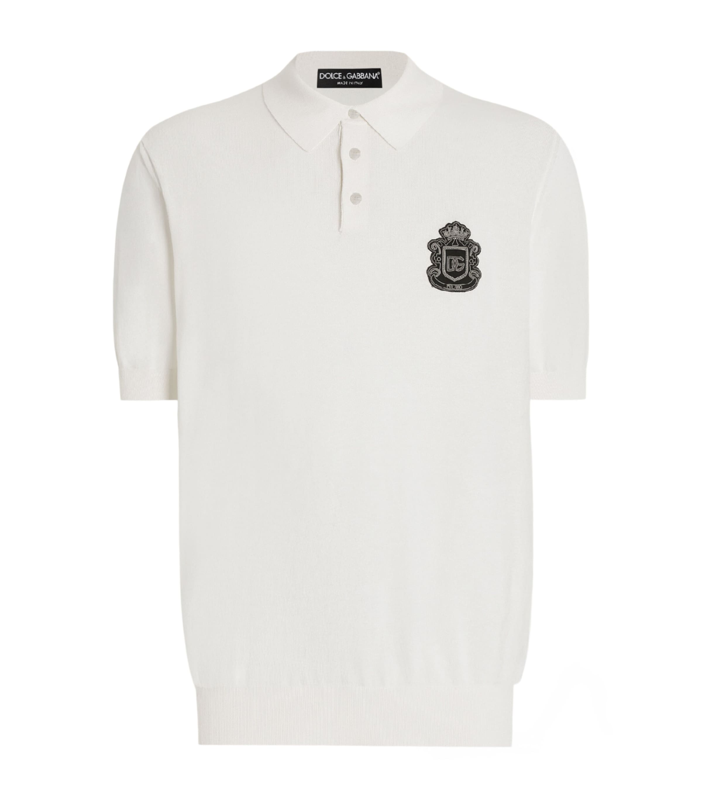 Dolce&Gabbana Mens Cotton Crest Logo Polo Shirt White