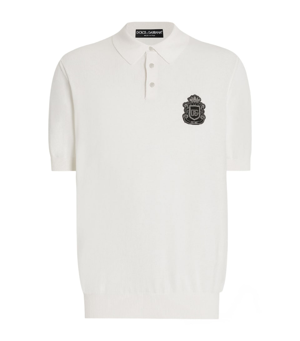 Dolce&Gabbana Mens Cotton Crest Logo Polo Shirt White