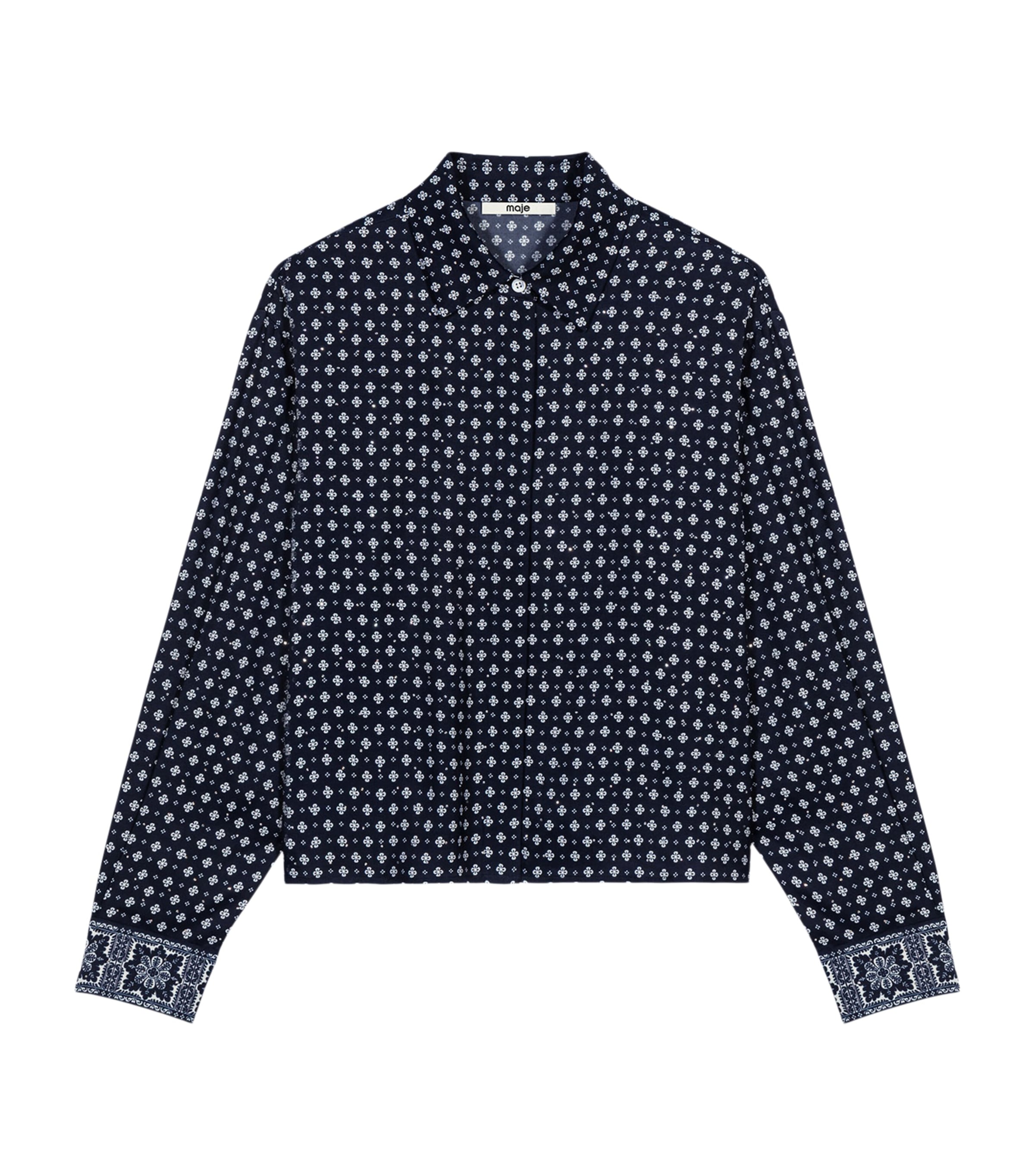 Maje Womens Rhinestone Printed Shirt Navy Loungewear