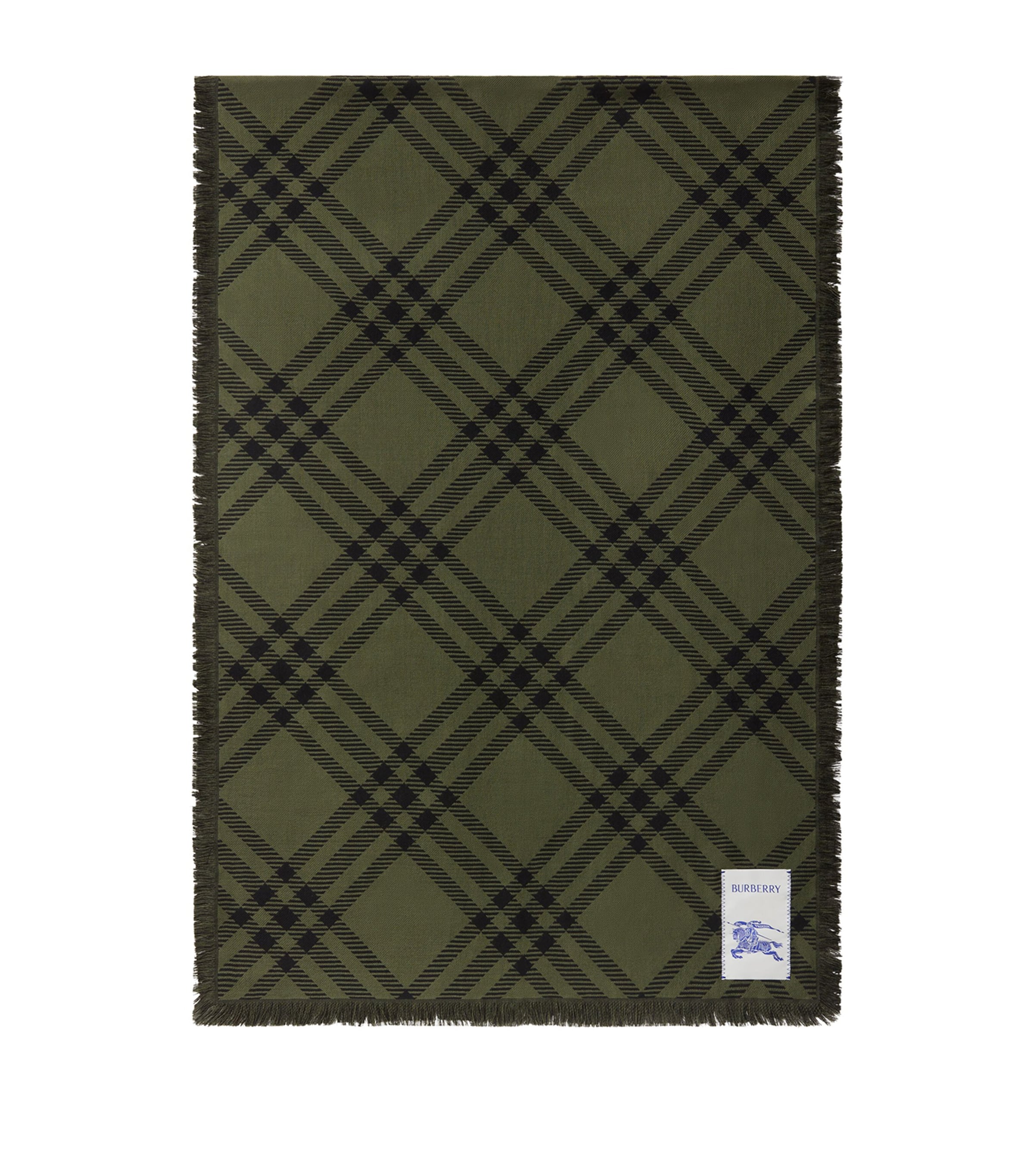 Burberry Silk-Wool Wide Check Scarf Shrub Green/black