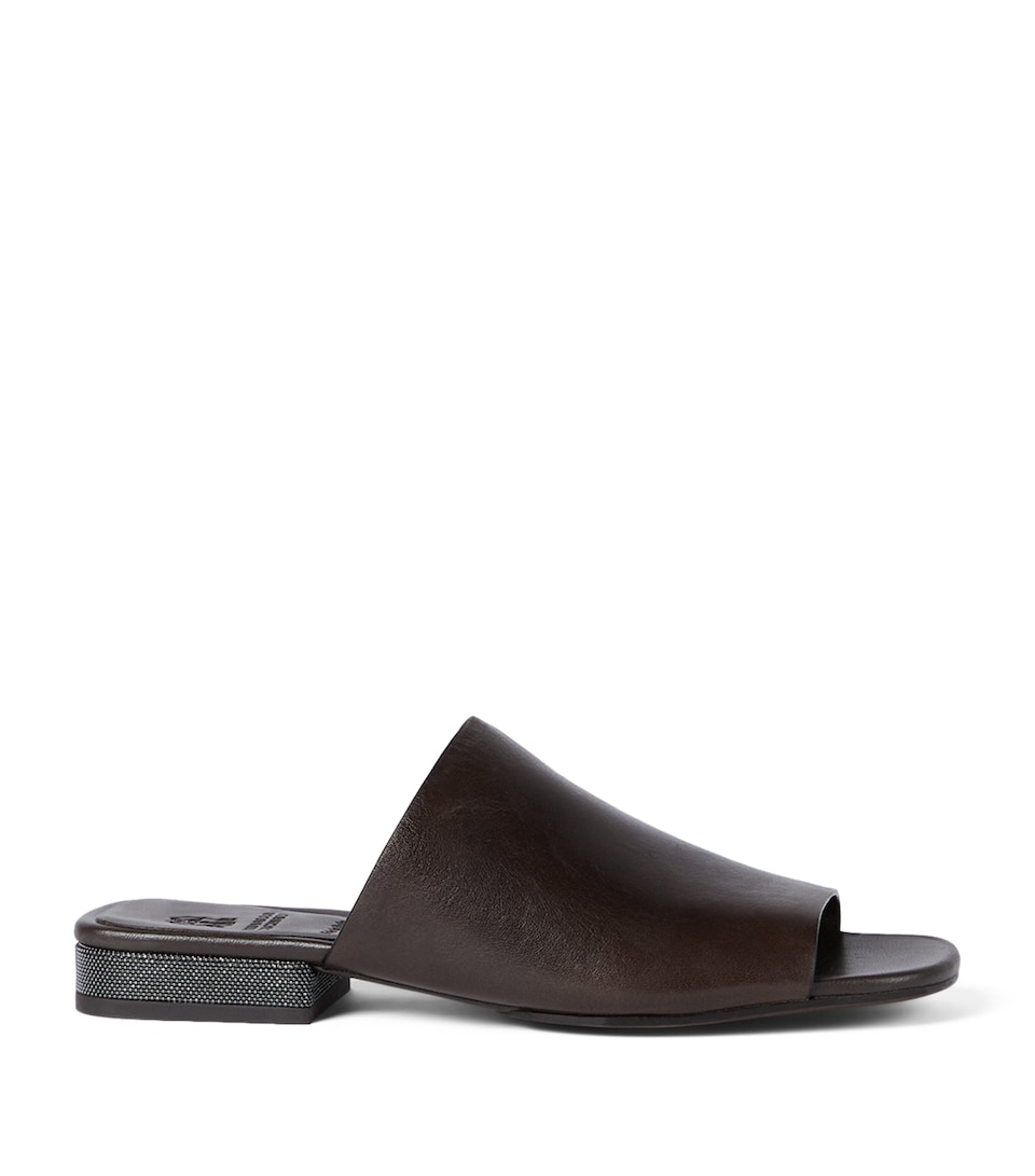 Leather Monili-Trim Slippers