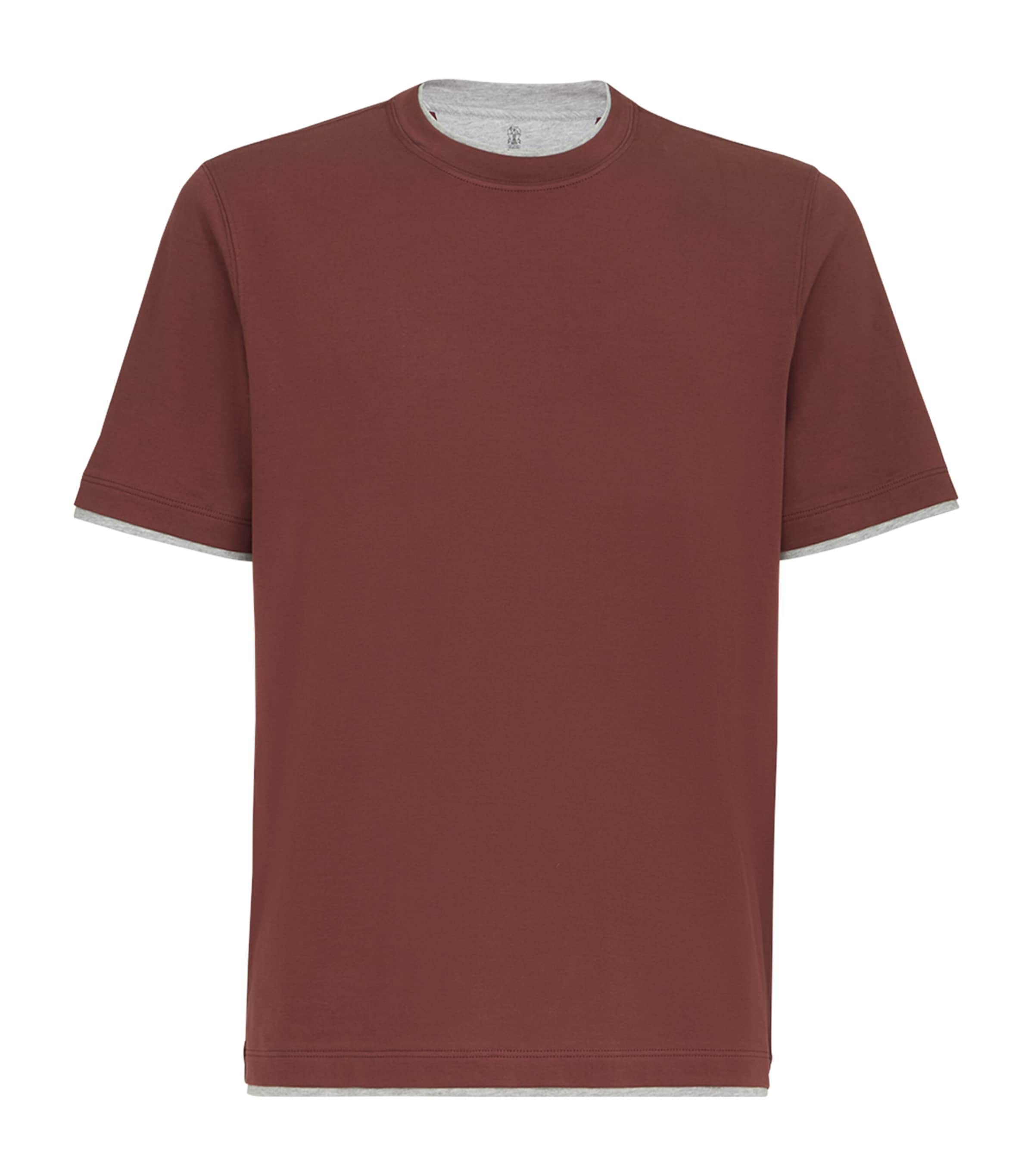Brunello Cucinelli Mens Cotton Faux-Layered T-Shirt Dark Red