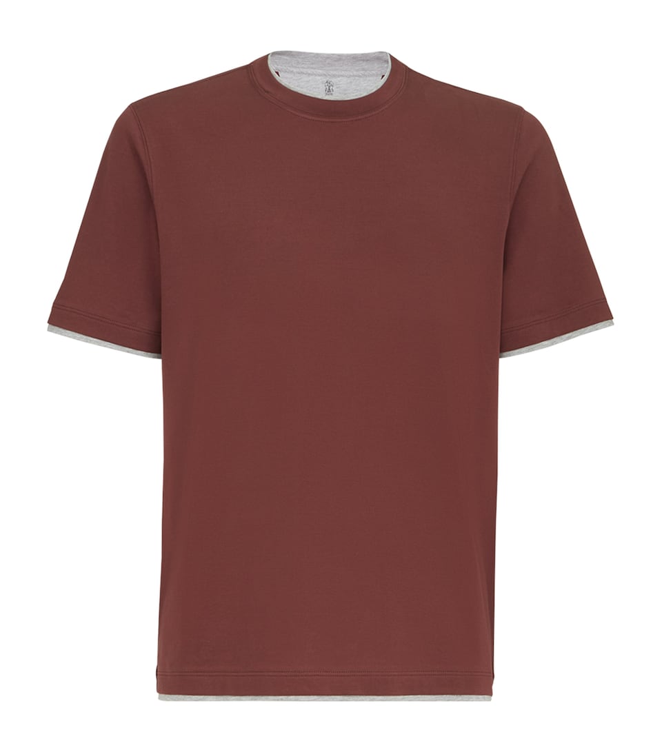 Brunello Cucinelli Mens Cotton Faux-Layered T-Shirt Dark Red