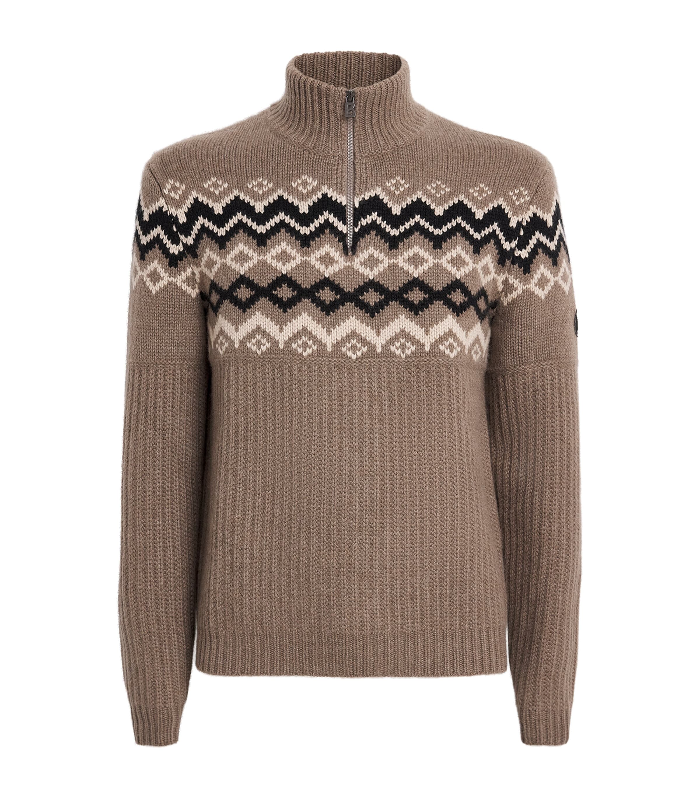 Bogner Mens Cashmere Quarter-Zip Ludi Sweater Pine Cone
