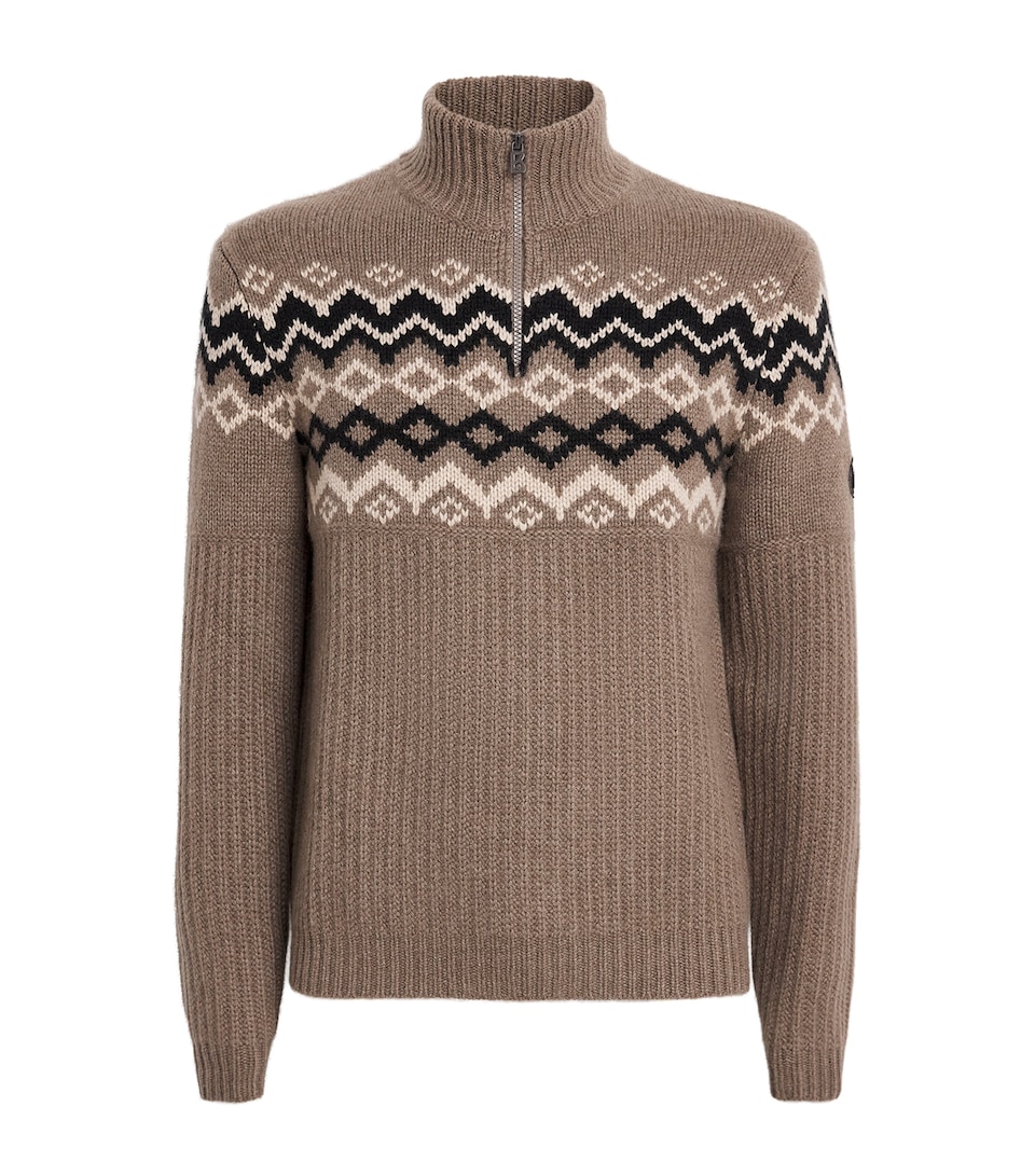 Bogner Mens Cashmere Quarter-Zip Ludi Sweater Pine Cone