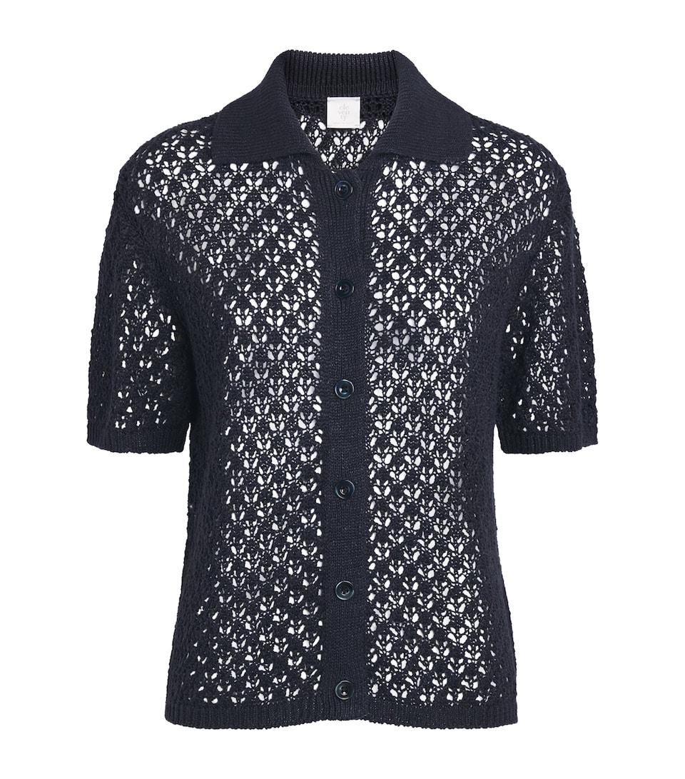 Eleventy Womens Linen-Silk Knitted Open-Work Shirt Blu