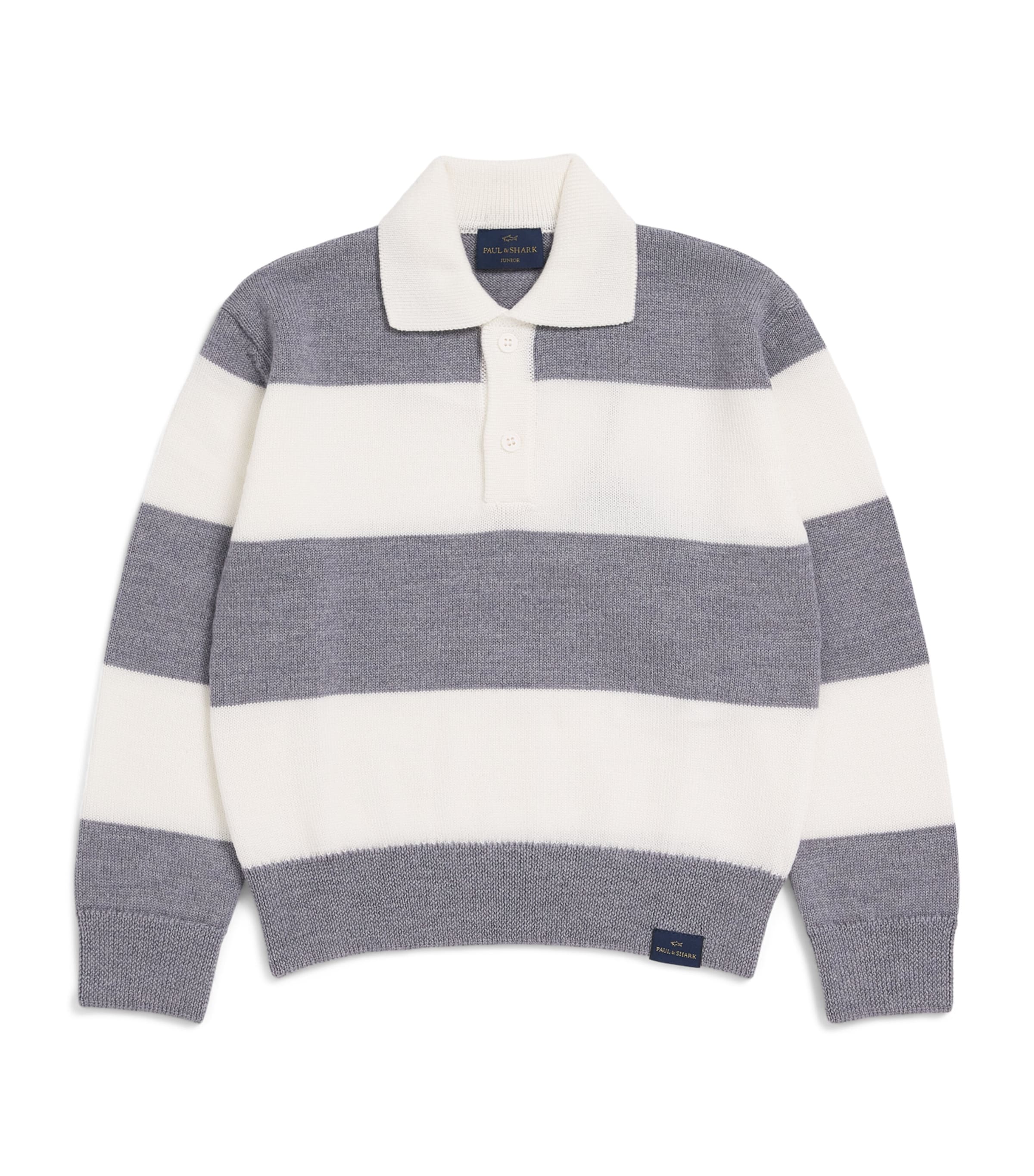 Paul & Shark Wool Stripe Polo Sweater (4-16 Years) Grey/off Whi