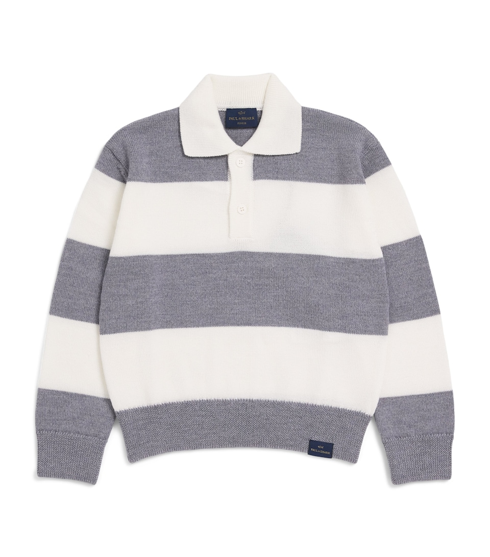 Paul & Shark Wool Stripe Polo Sweater (4-16 Years) Grey/off Whi