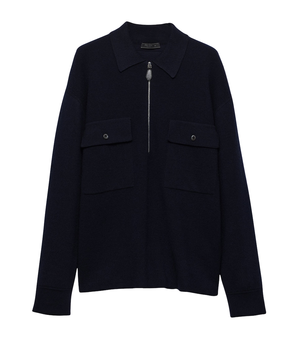 Prada Mens Cashmere Quarter-Zip Sweater Blue