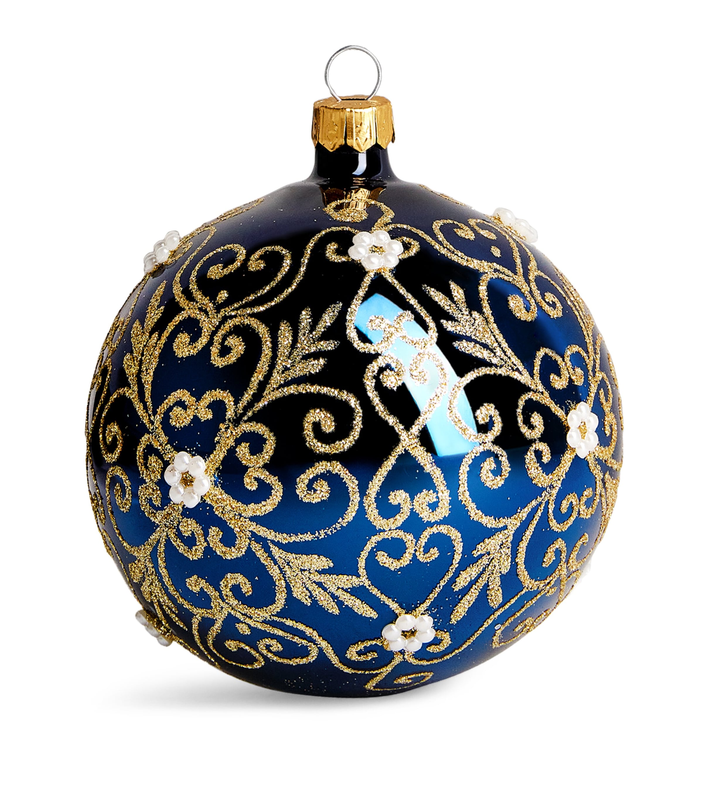 Harrods Floral Swirl-Pattern Bauble Navy Blue