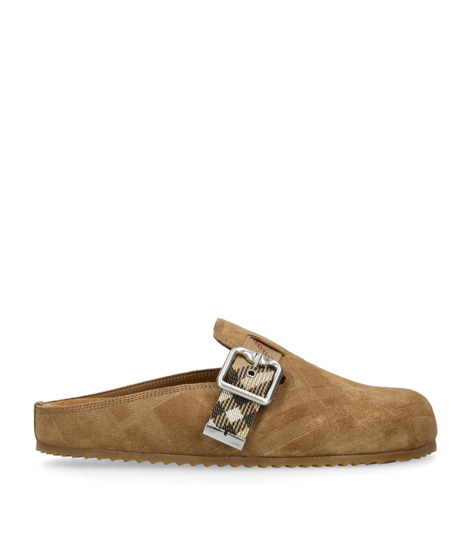 Suede Check-Trim Urchin Clogs