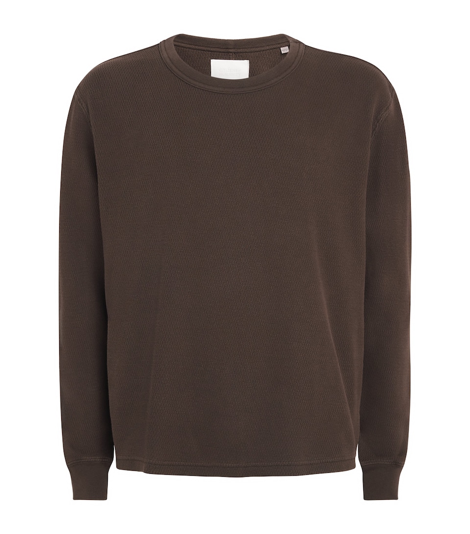 Citizens of Humanity Mens Cotton Waffle-Stitch Sweater Tobacco