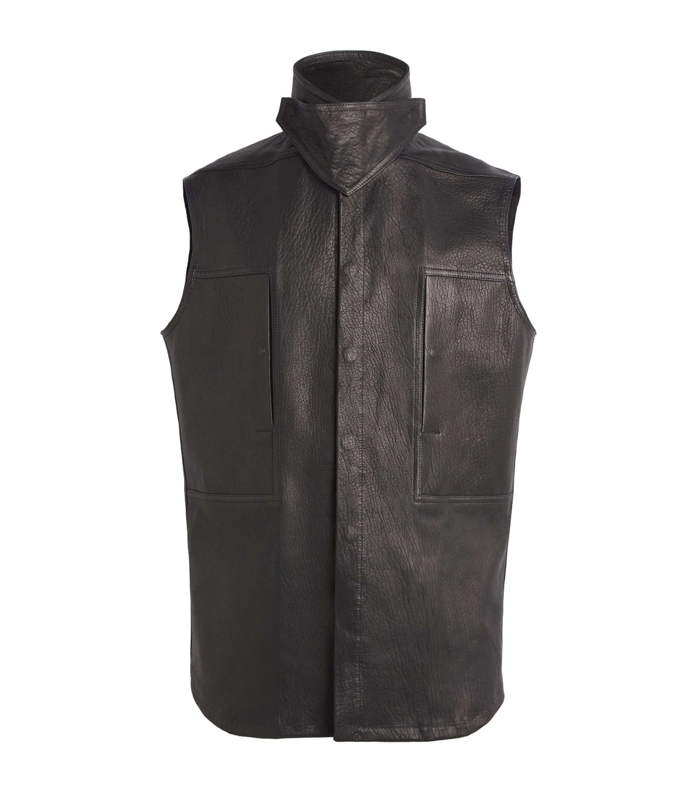 Rick Owens Mens Lambskin High-Neck Gilet Black
