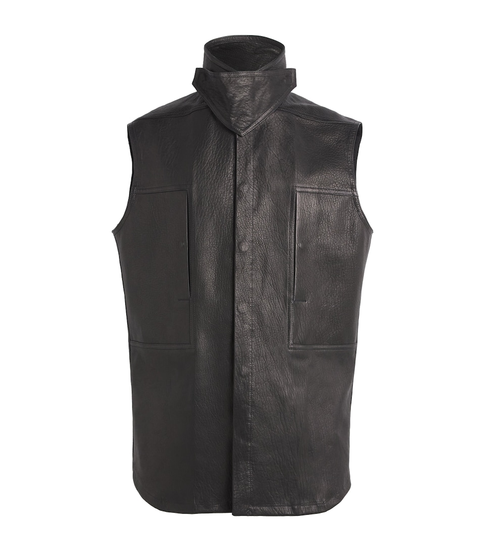 Rick Owens Mens Lambskin High-Neck Gilet Black