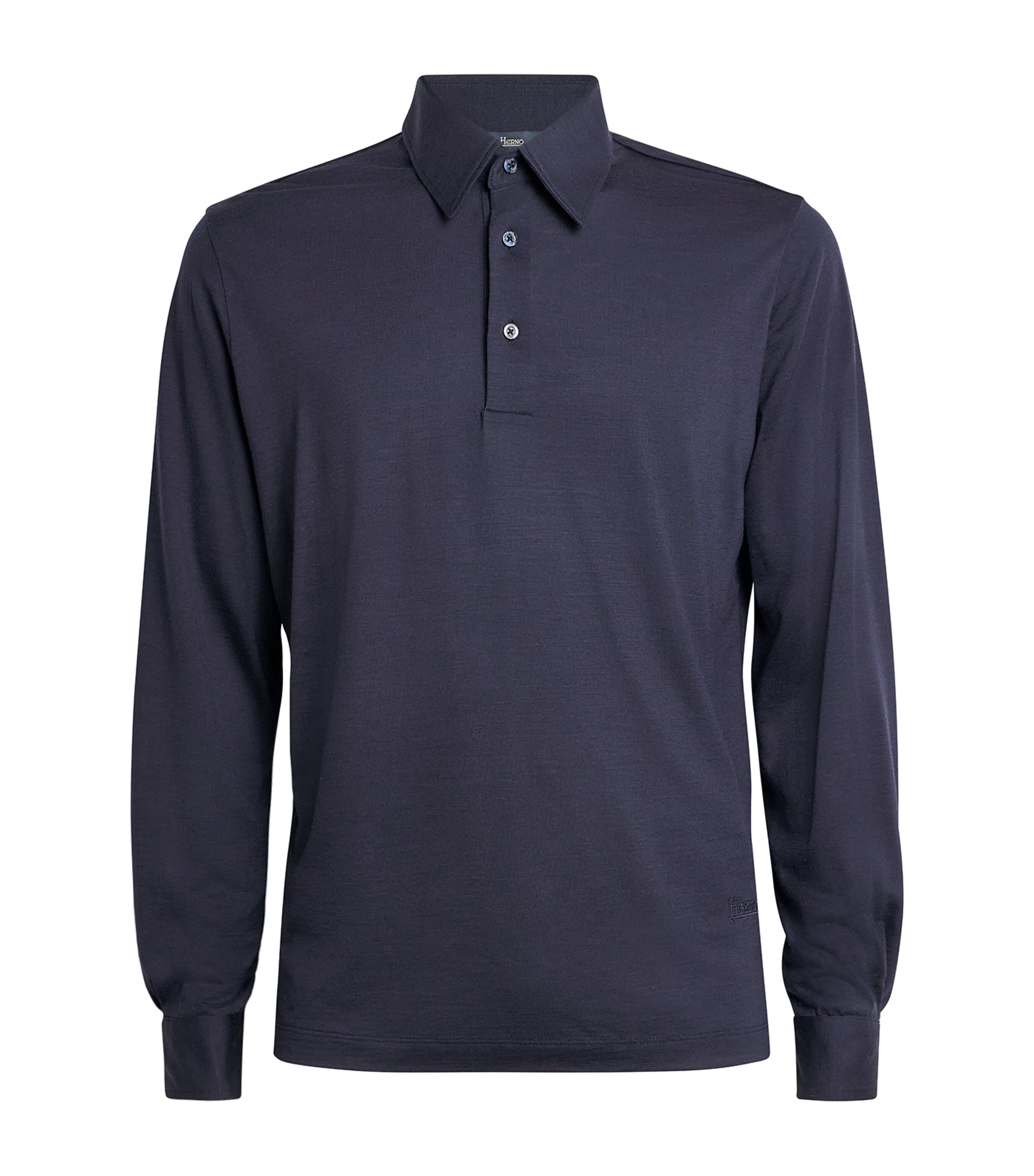 Herno Mens Wool Jersey Long-Sleeve Polo Shirt Blu Navy