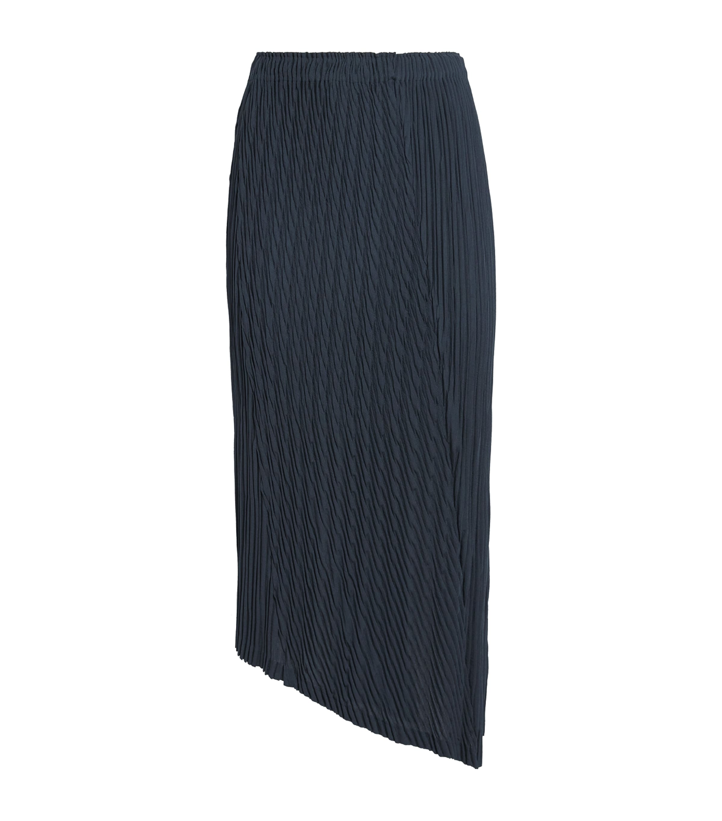 Issey Miyake Womens Unfurling Pleats Asymmetric Midi Skirt Dark Navy