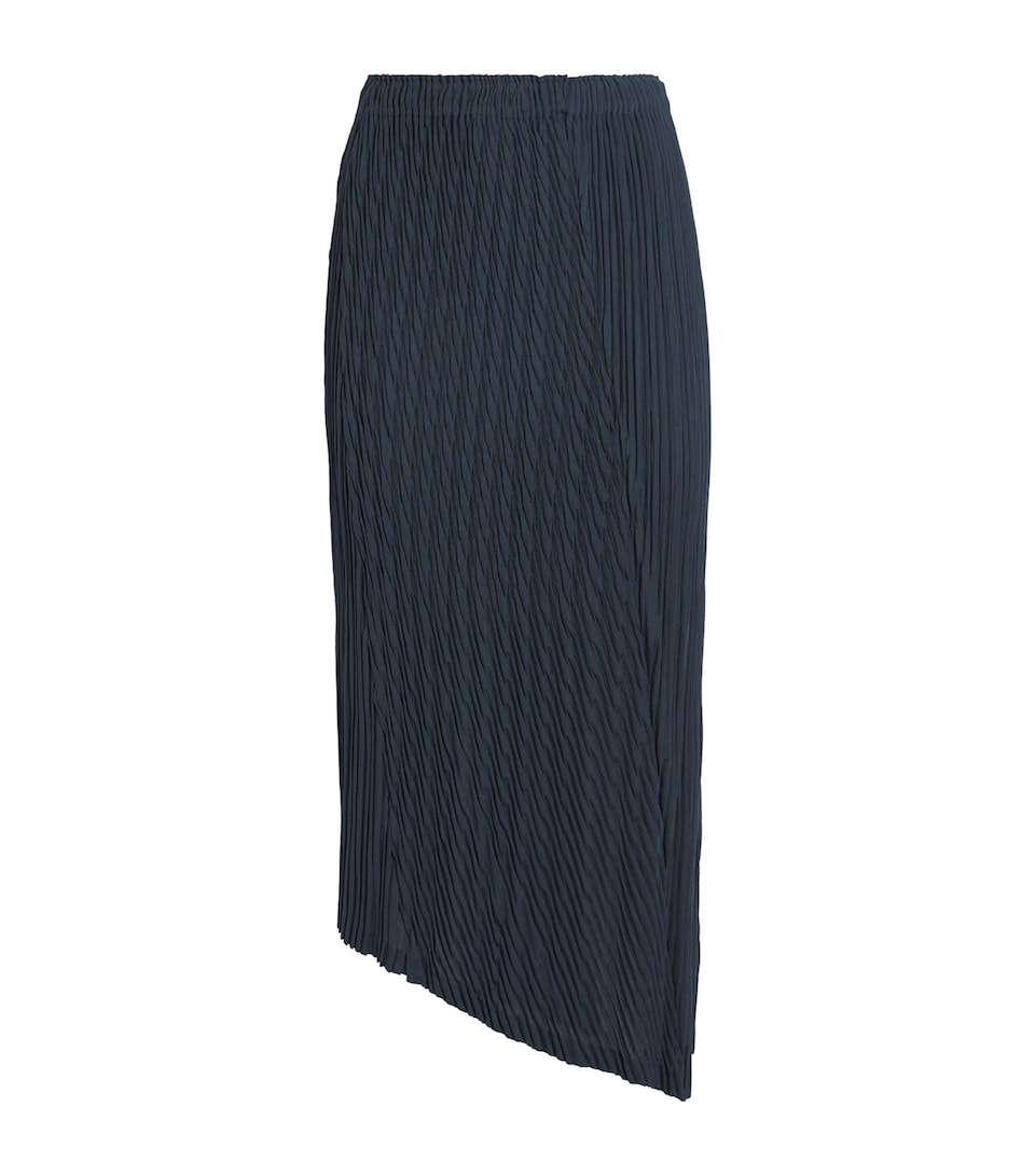 Issey Miyake Womens Unfurling Pleats Asymmetric Midi Skirt Dark Navy