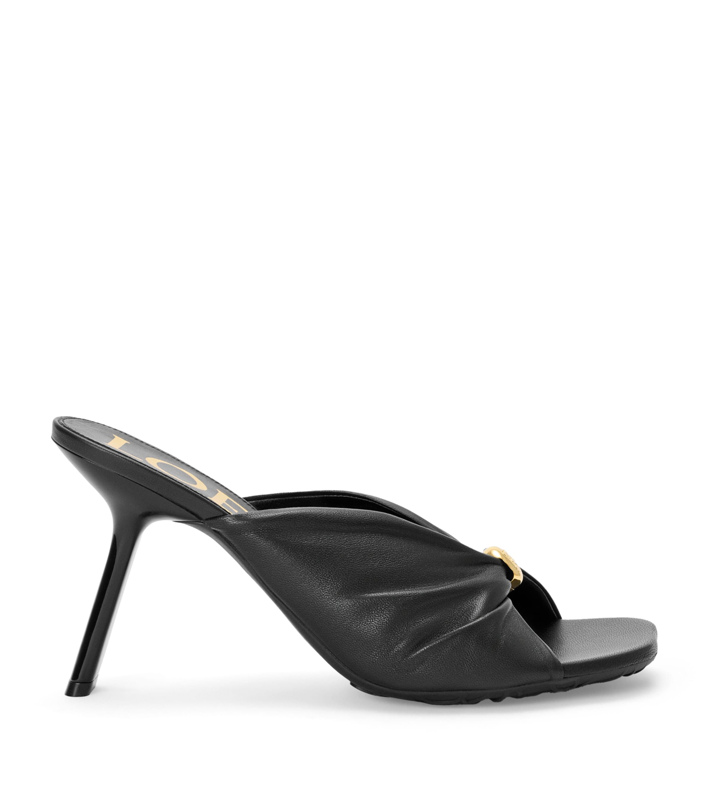 LOEWE x Paula's Ibiza Leather Pebble Heeled Sandals 90 Black