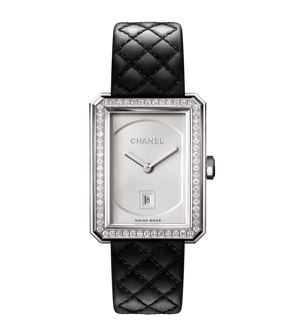 CHANEL Medium Steel and Diamond BOY·FRIEND Watch 26.7mm Black