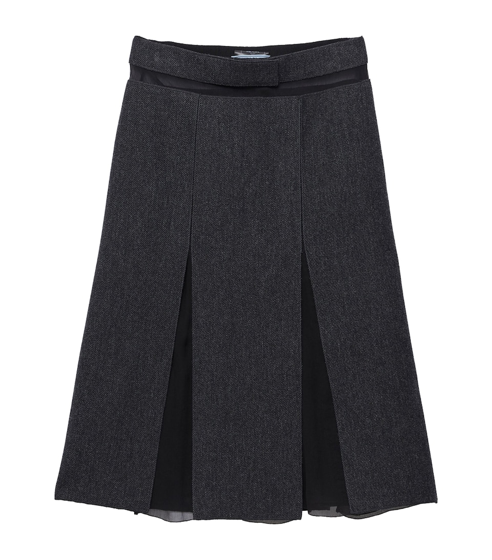 Prada Womens Wool Midi Skirt Grey