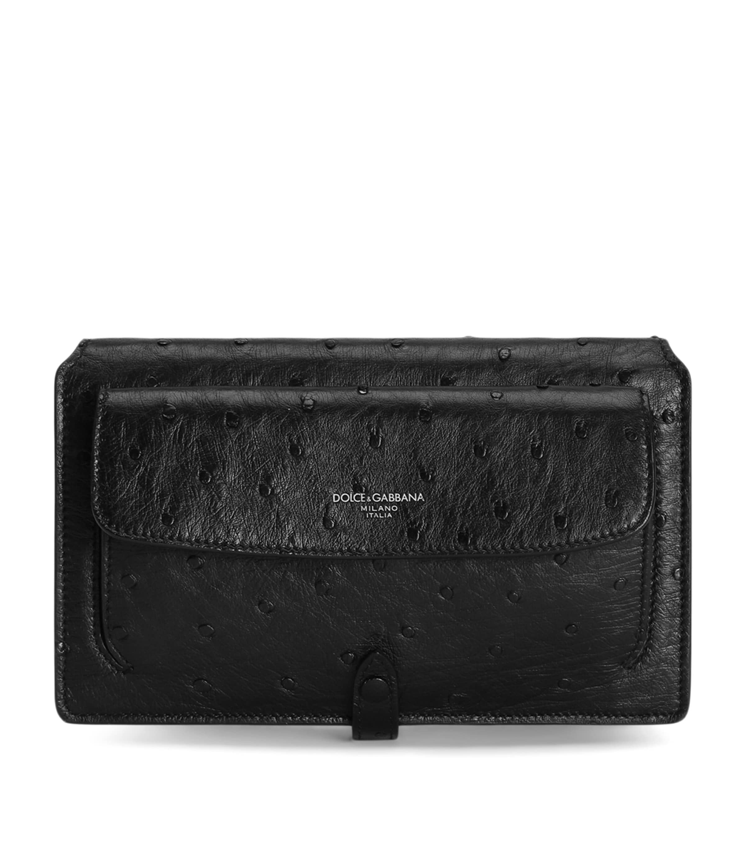 Dolce&Gabbana Ostrich Leather Cross-Body Wallet Black