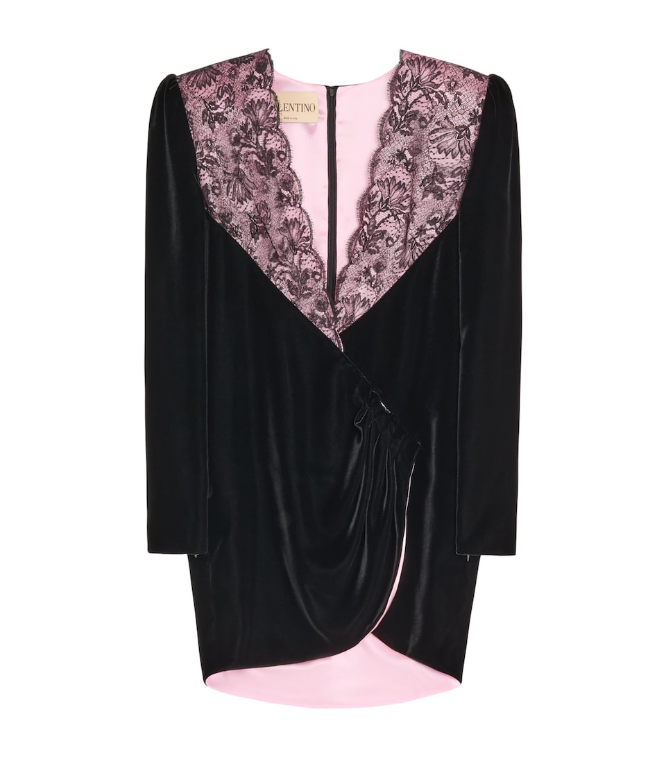 Valentino Womens Velvet Lace-Trim Mini Dress