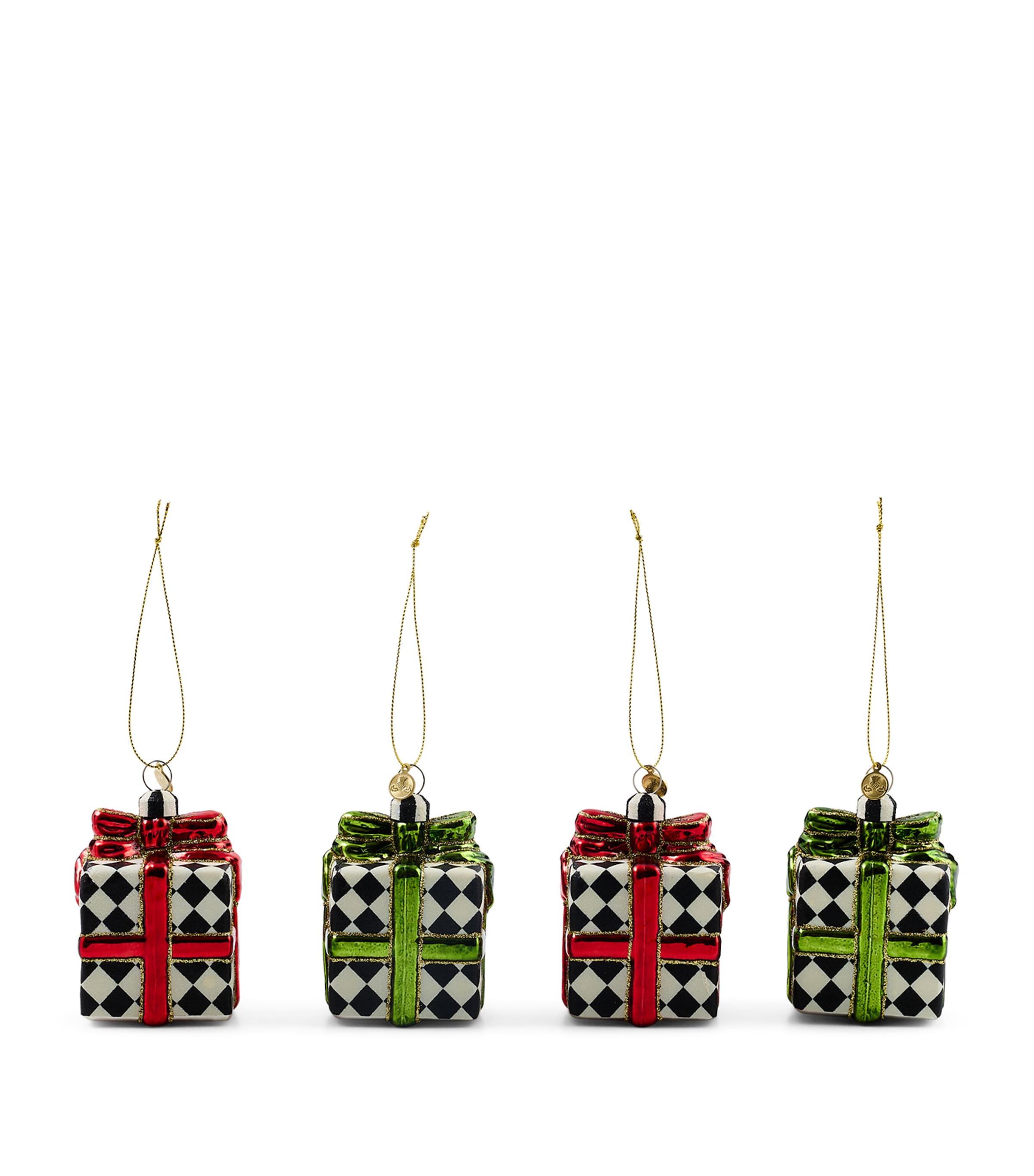 MacKenzie-Childs Glass Present Tree Decorations (Set of 4) Red