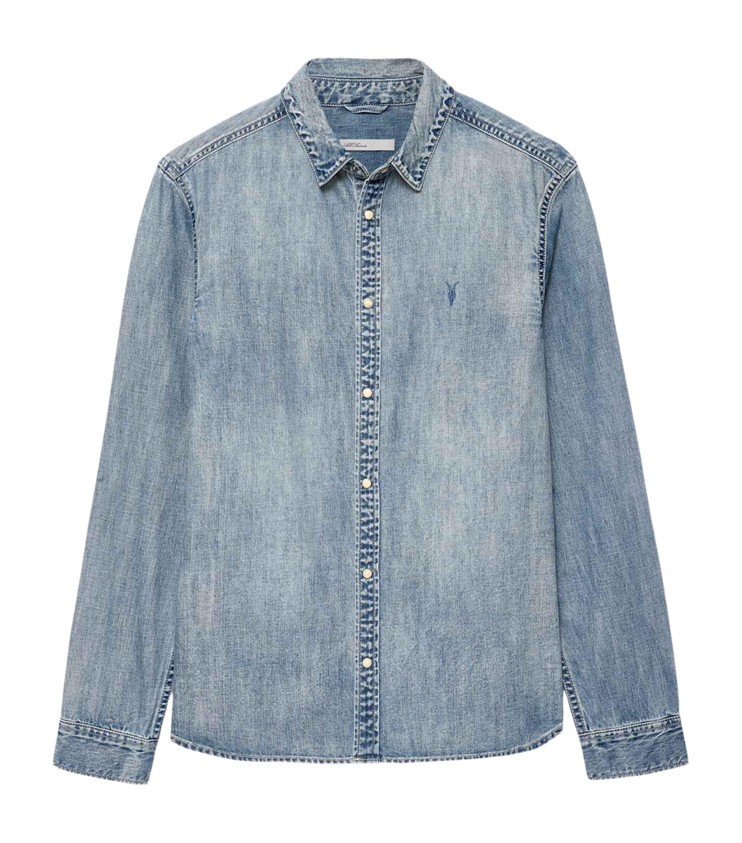 AllSaints Mens Denim Gleason Shirt Light Indigo