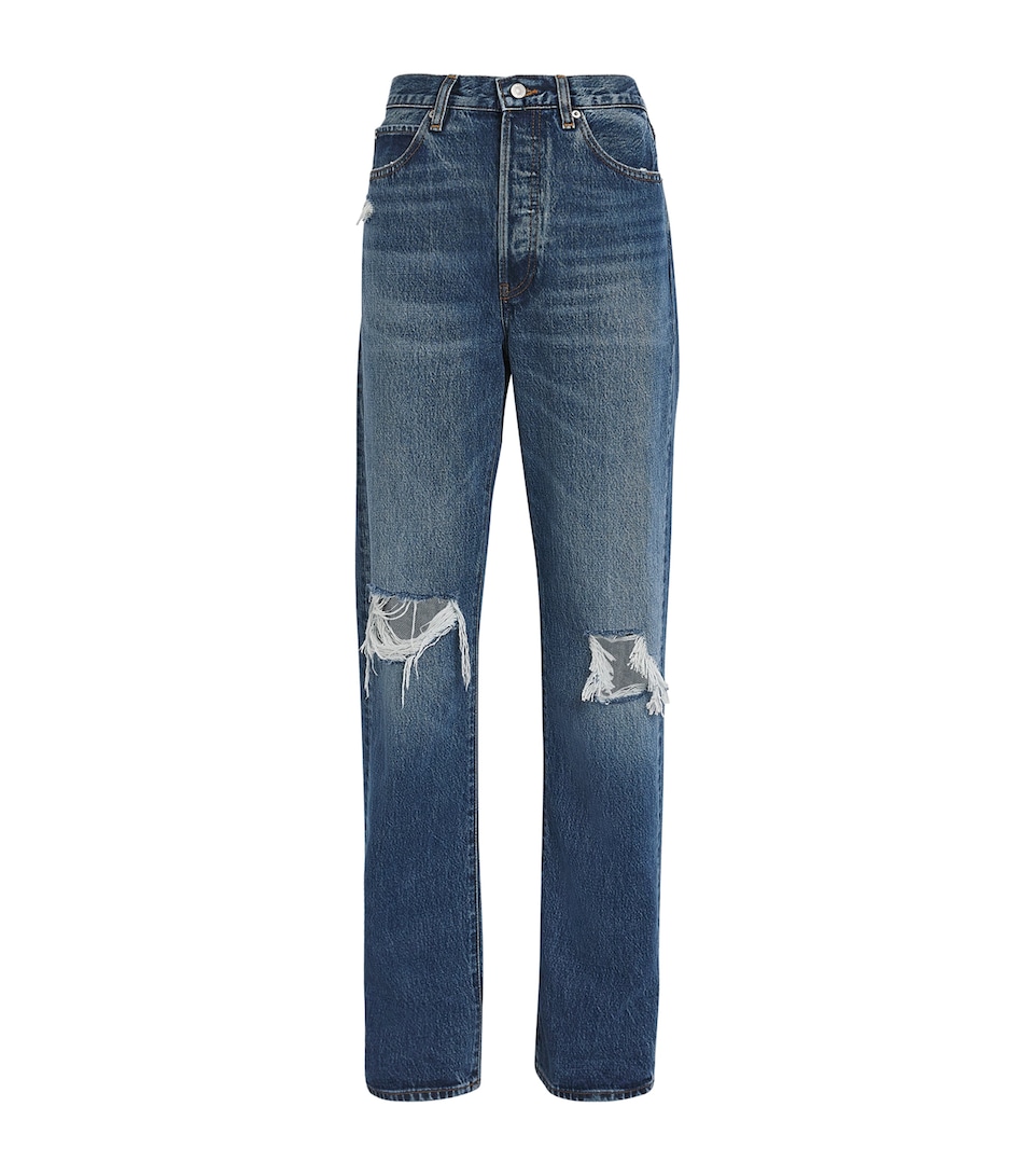 FRAME Womens Distressed The Vertical Straight Jeans Voltage